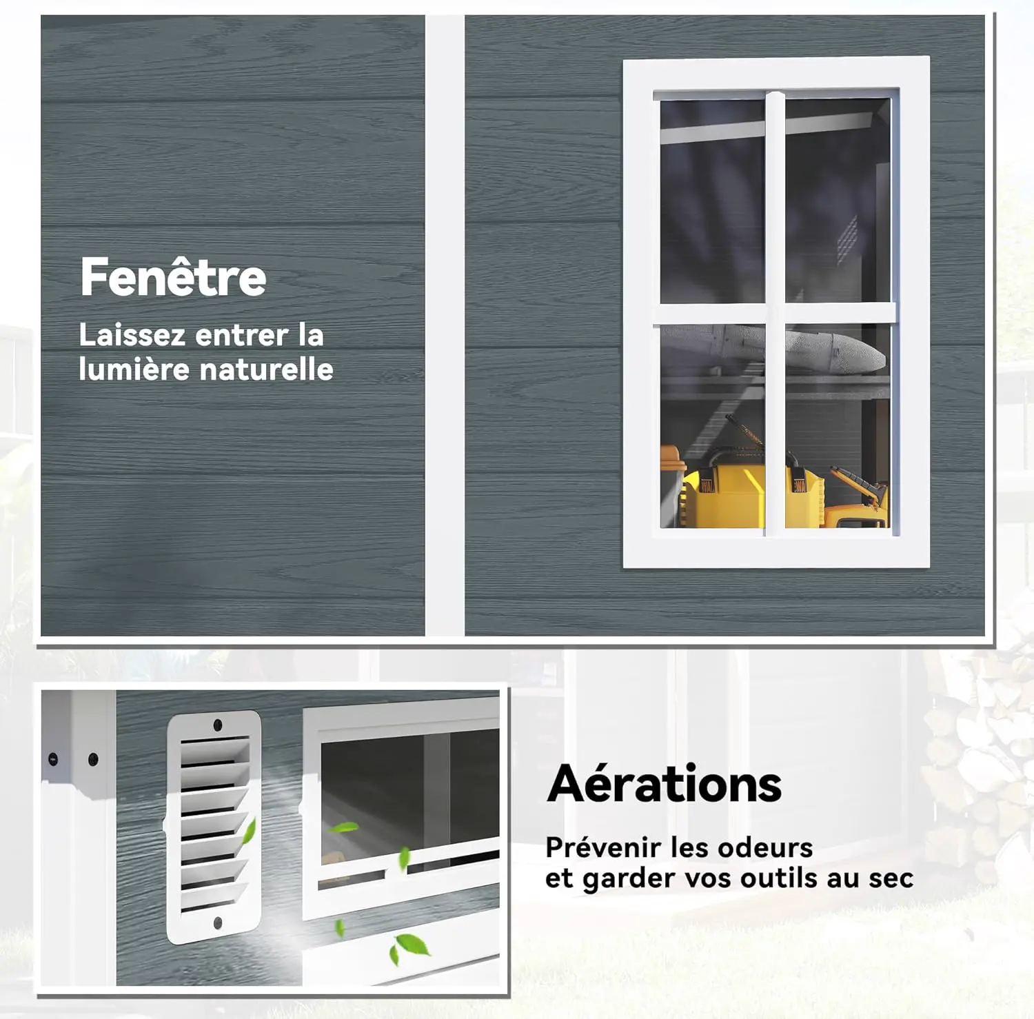 Abri de jardin en résine en résine gris 3,3 m² vue 4