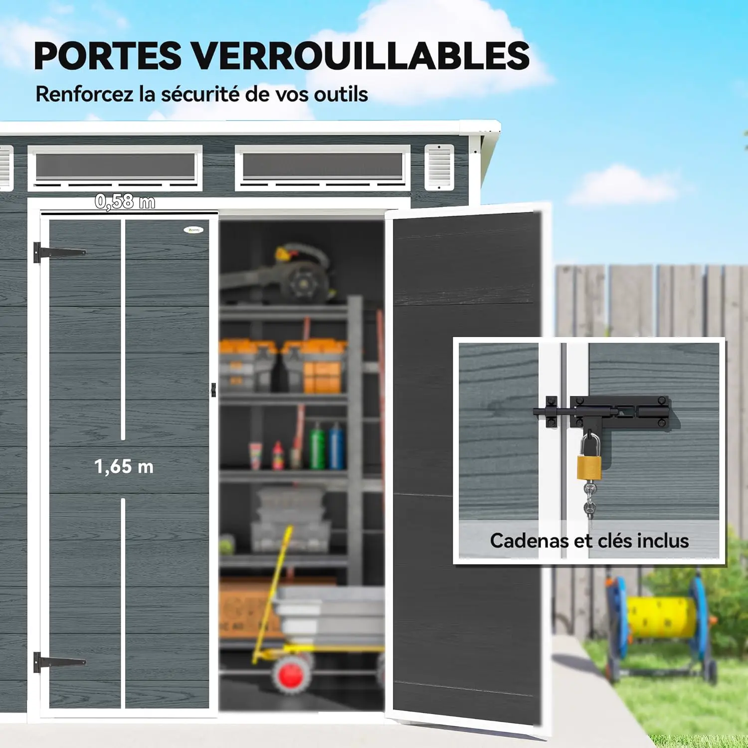 Abri de jardin en résine en résine gris 3,3 m² vue 5