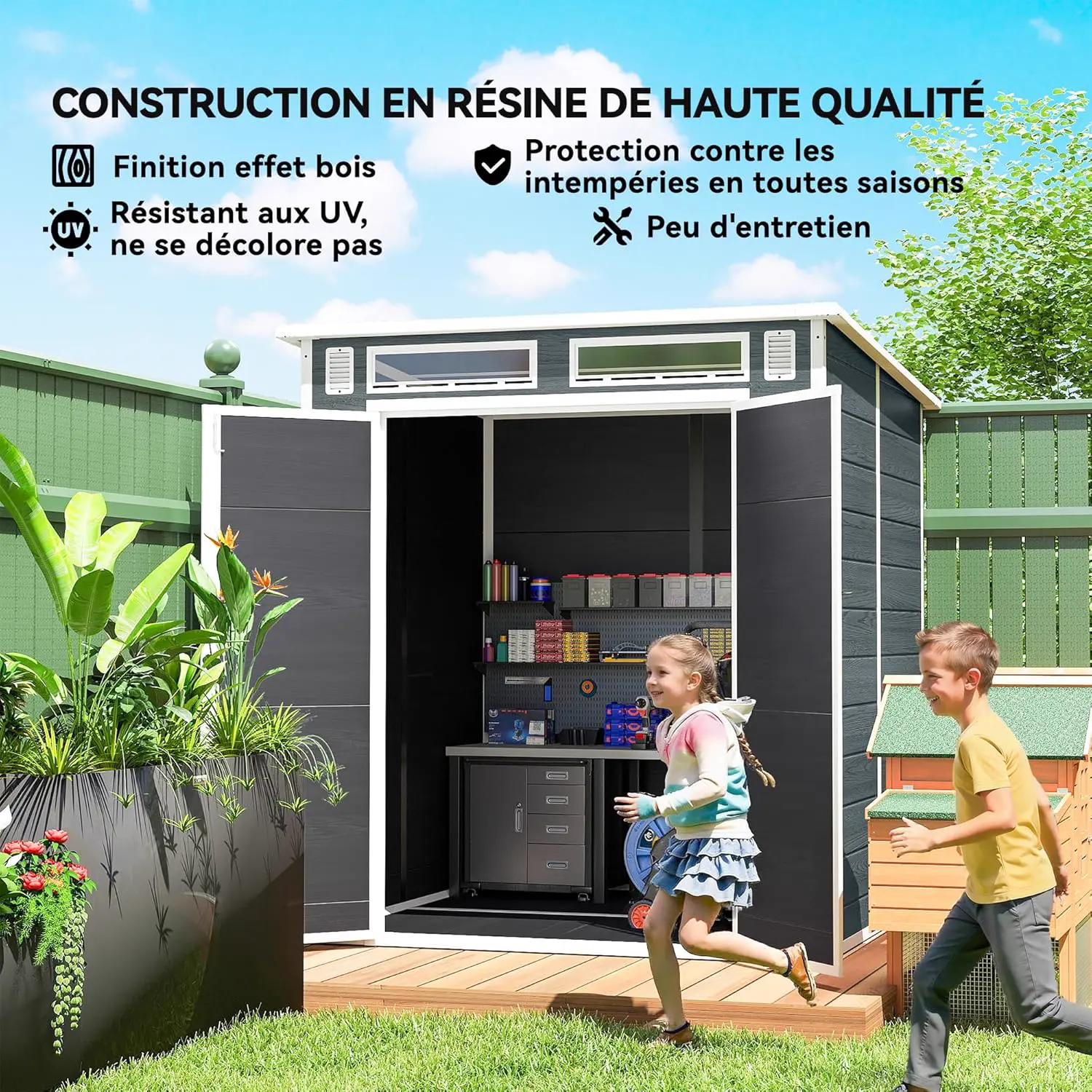 Abri de jardin en résine en résine gris 3,3 m² vue 8