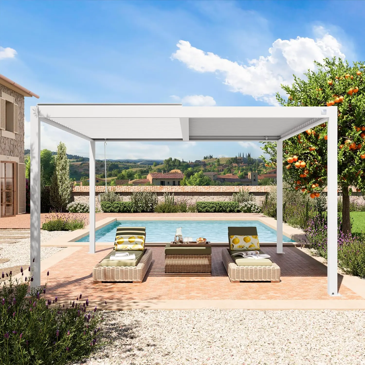 Pergola en aluminium blanc 4x4 m vue 2