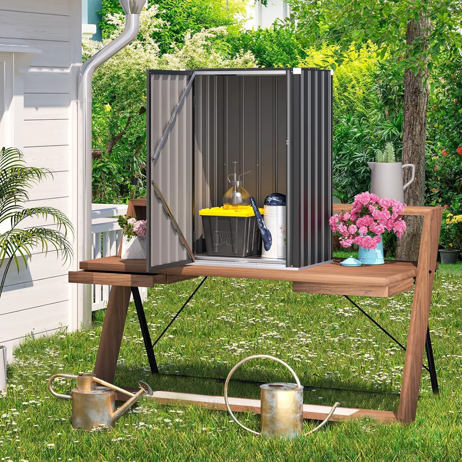 Abri de jardin en métal en métal gris vue 3