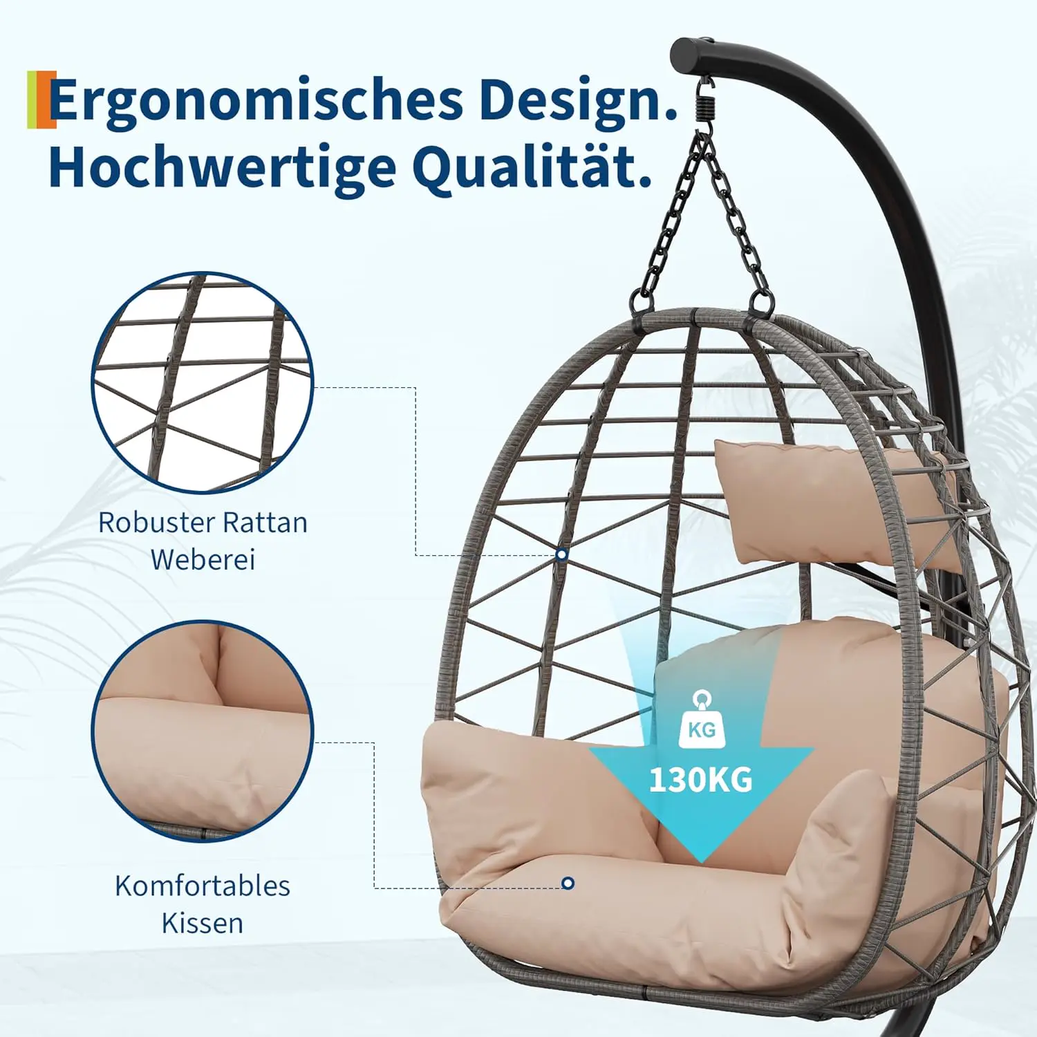 Fauteuils suspendus en acier beige vue 4