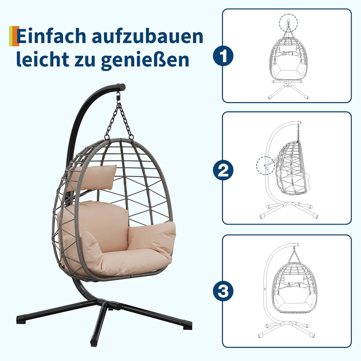 Fauteuils suspendus en acier beige vue 6