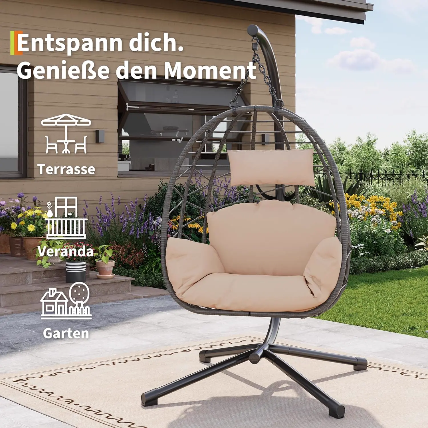 Fauteuils suspendus en acier beige vue 7