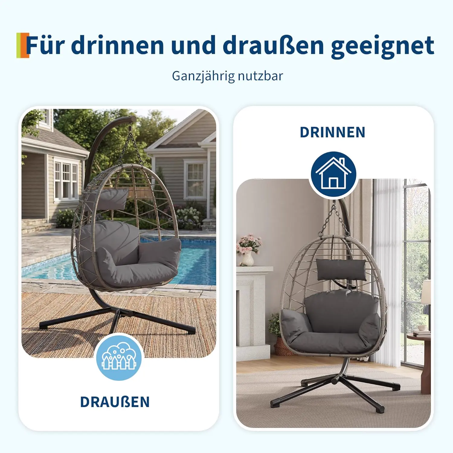 Fauteuils suspendus en rotin gris vue 4