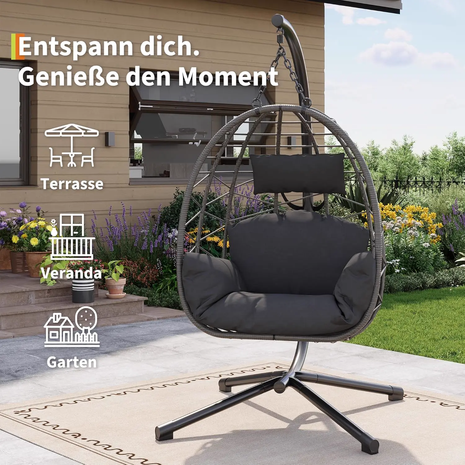 Fauteuils suspendus en rotin gris vue 7