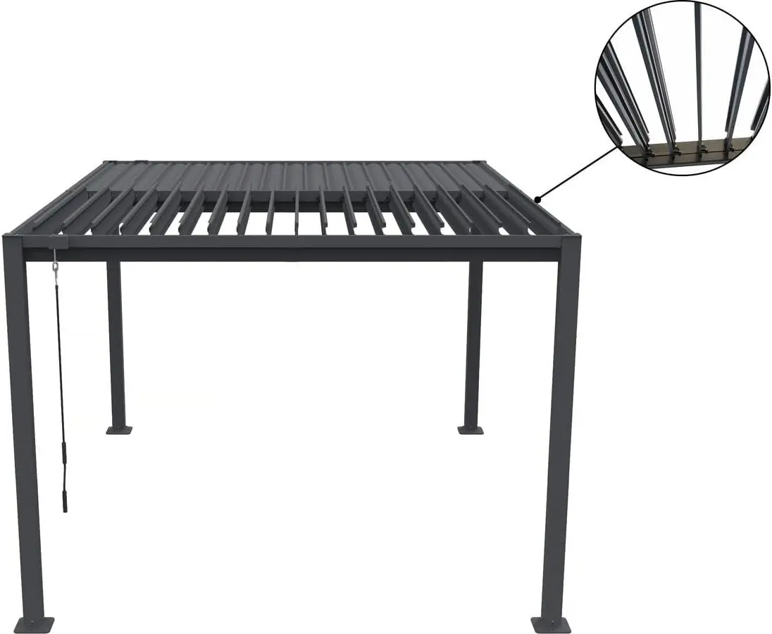 Pergola en acier gris 3 x 4 m 2 stores vue 3