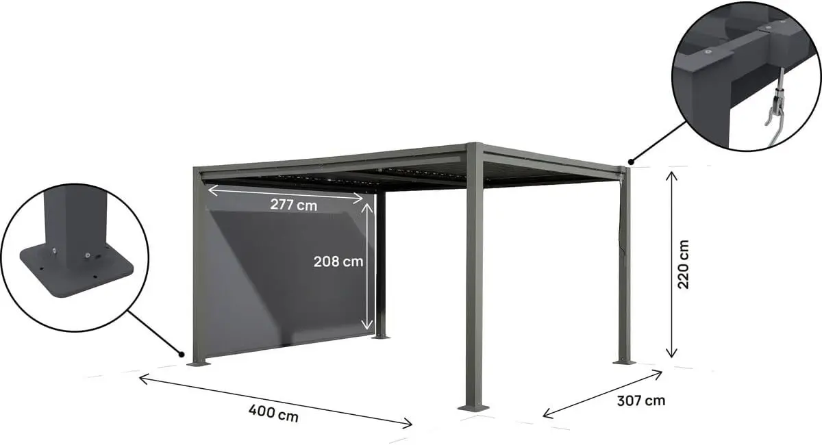 Pergola en acier gris 3 x 4 m vue 4