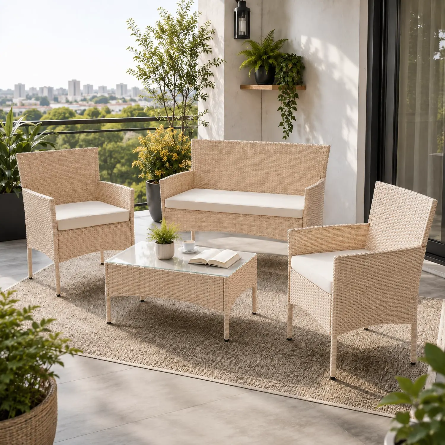 Juskys Ensemble de Meubles en polyrotin Fort Myers 4 Personnes