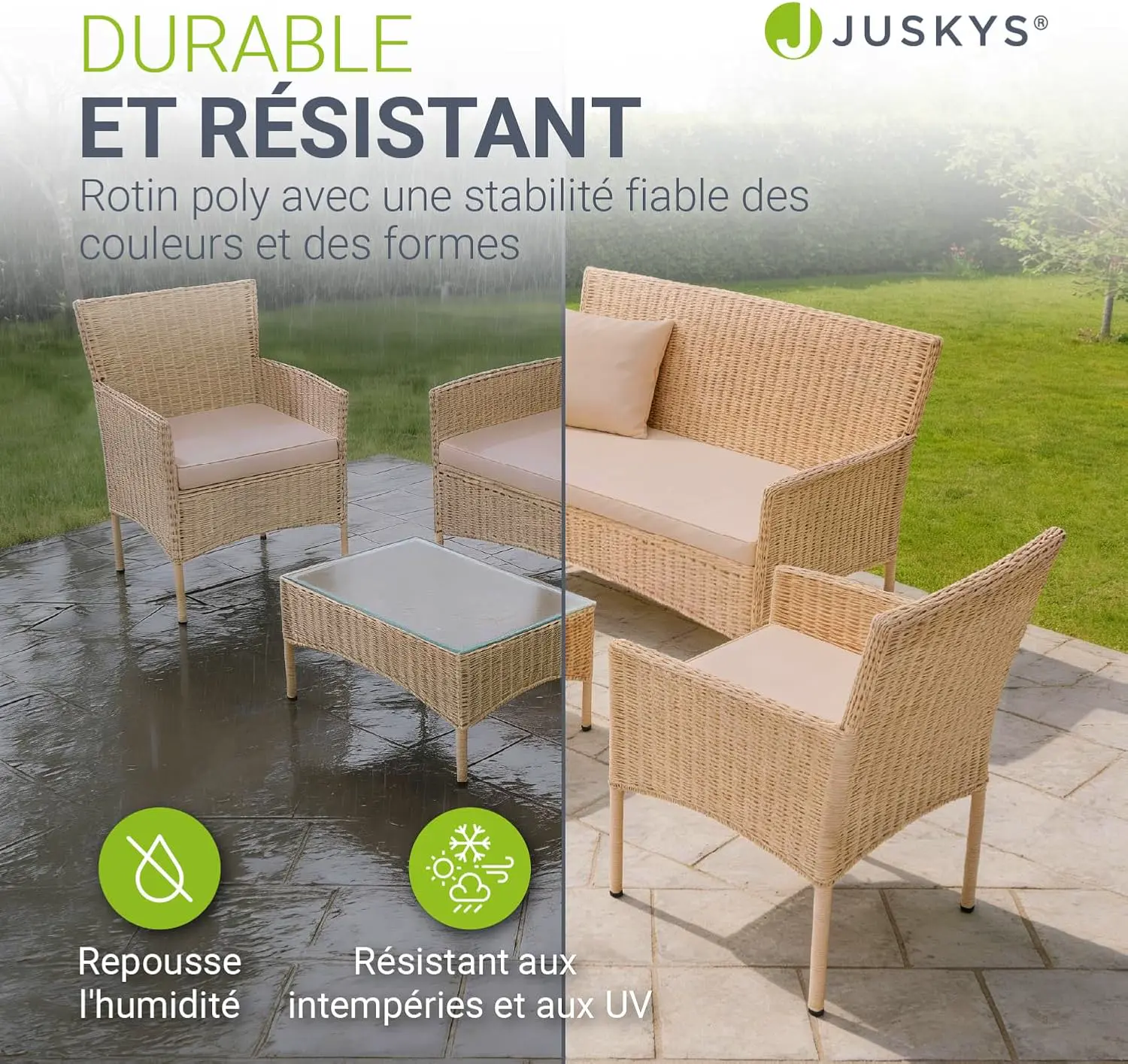 Salon de jardin 4 places en acier beige 139 x 102 vue 3