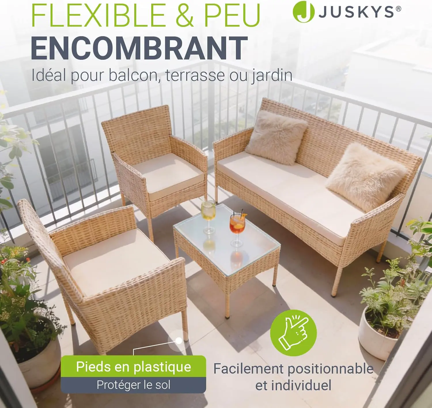 Salon de jardin 4 places en acier beige 139 x 102 vue 4
