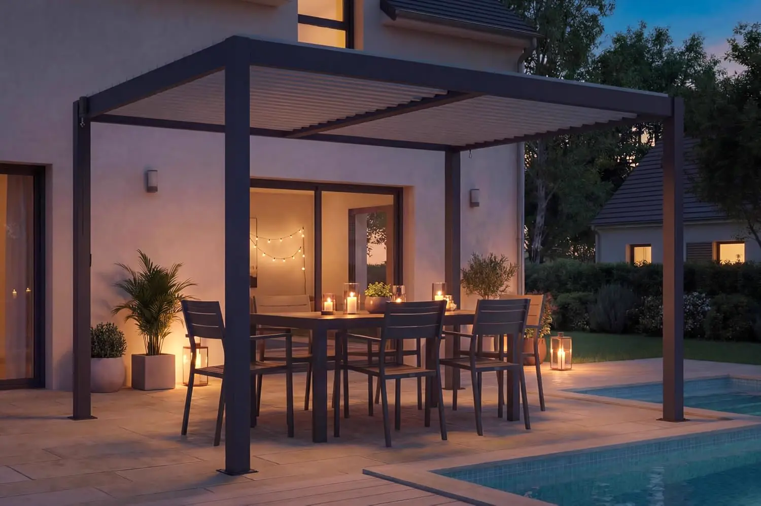 Pergola en acier gris 11,8 m² autoportée vue 3