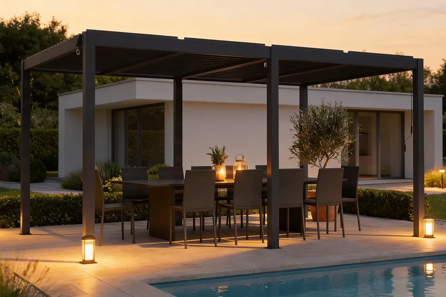 Pergola en aluminium gris 15,5 m² autoportée vue 3