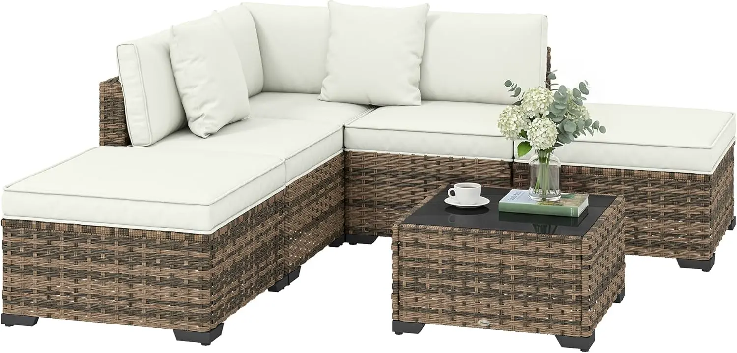 Outsunny Salon de jardin extérieur d'angle 5 places modulable