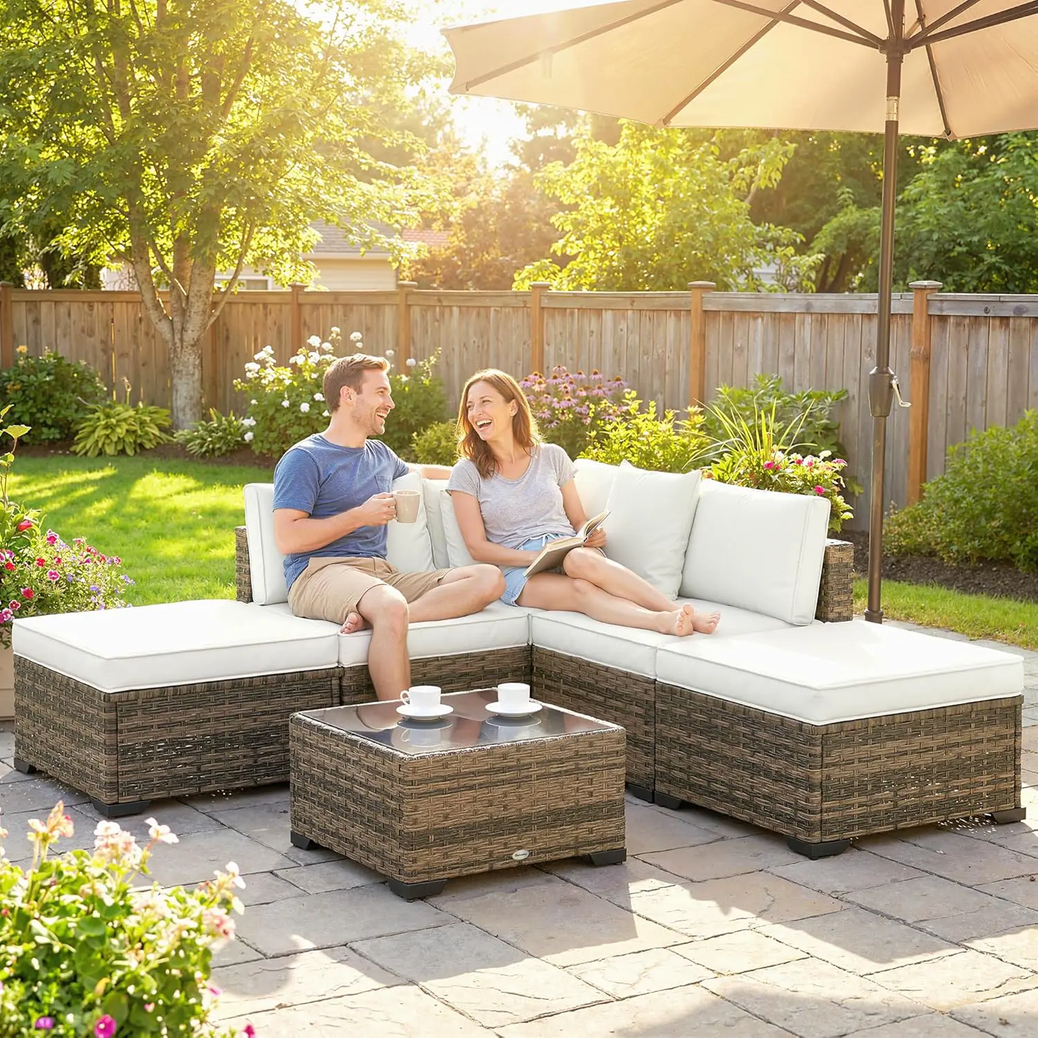 Salon de jardin 5 places en rotin naturel vue 9