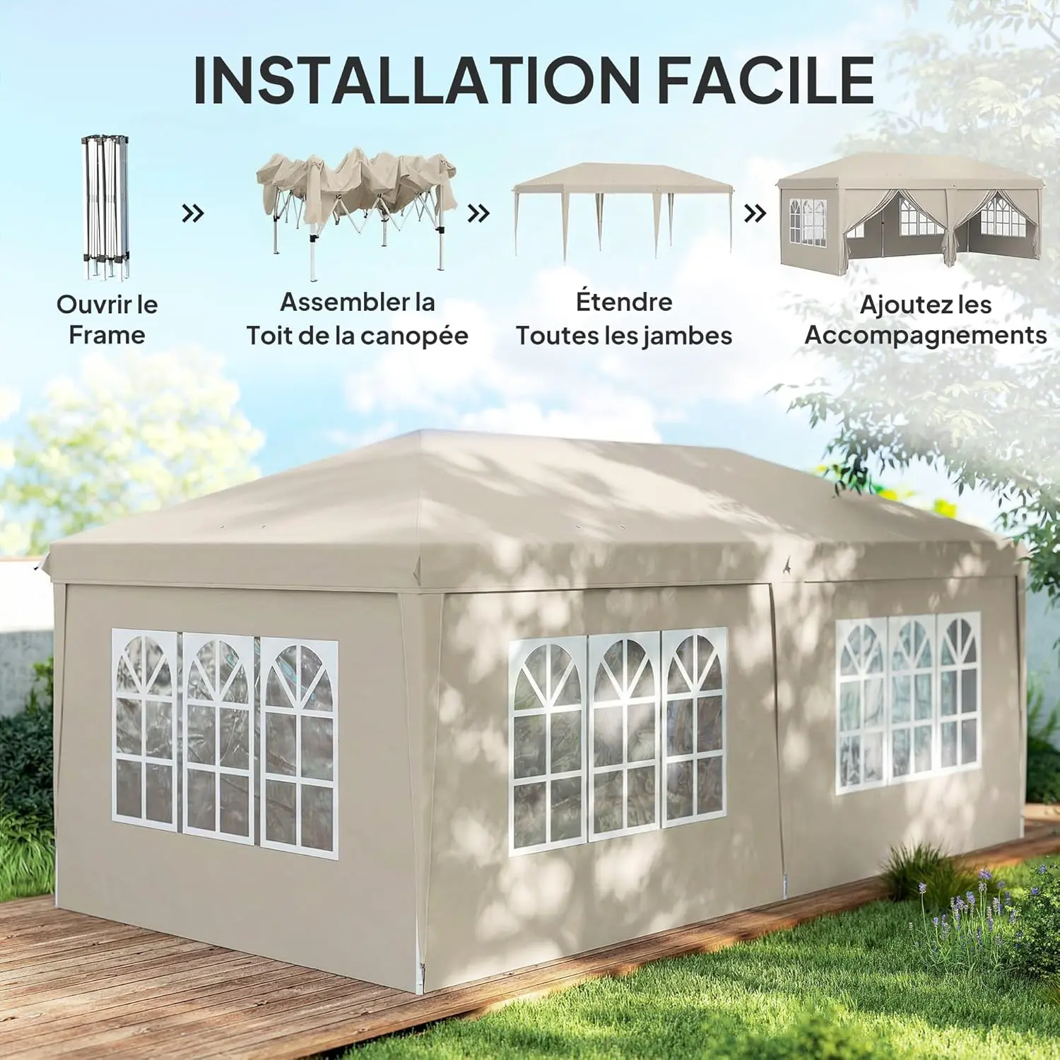 Tonnelle en métal beige 3x6m vue 3