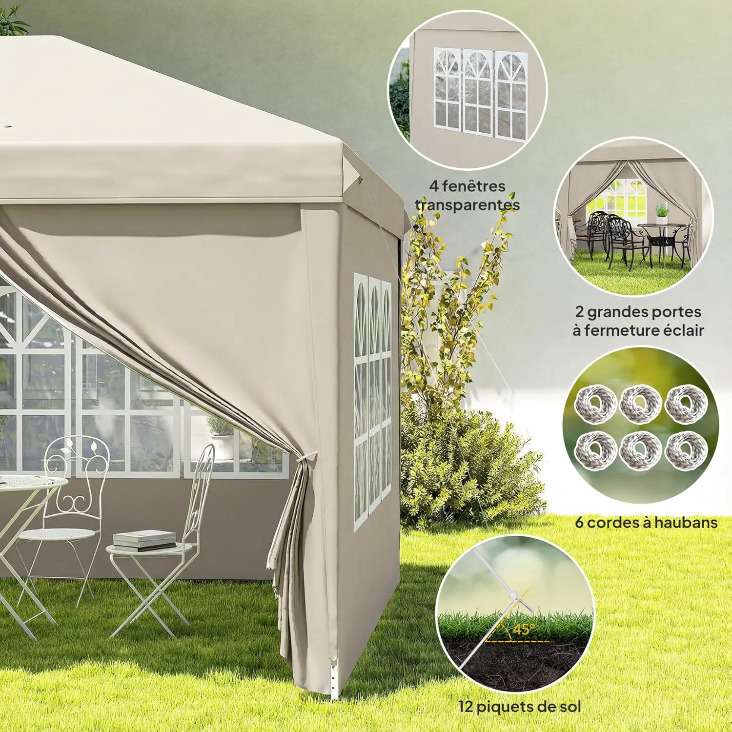 Tonnelle en métal beige 3x6m vue 8