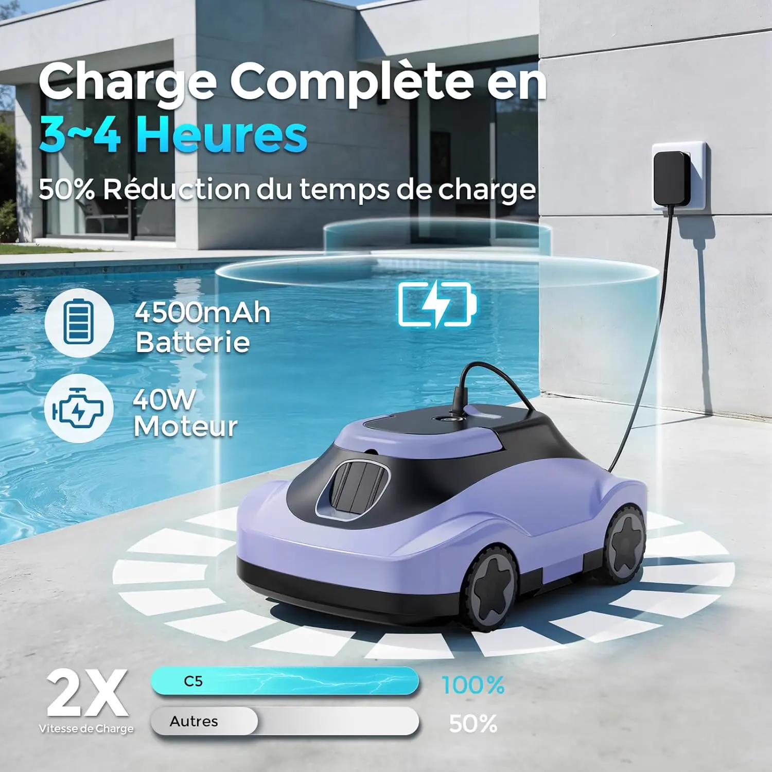 Robot piscine sable 200 m² vue 7