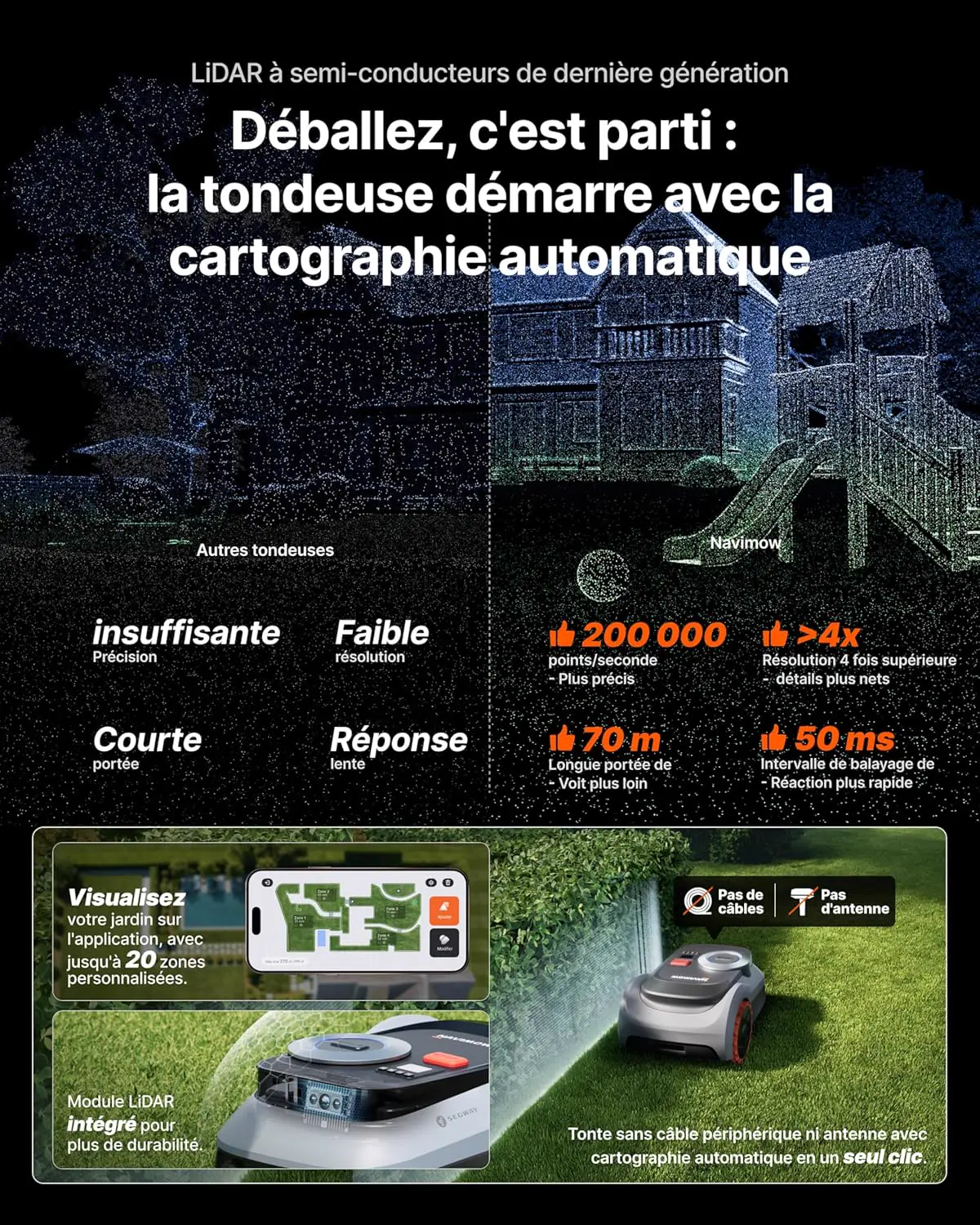 Robot tondeuse Segway Navimow i210 LiDAR Pro Robot Tondeuse av… vue 3