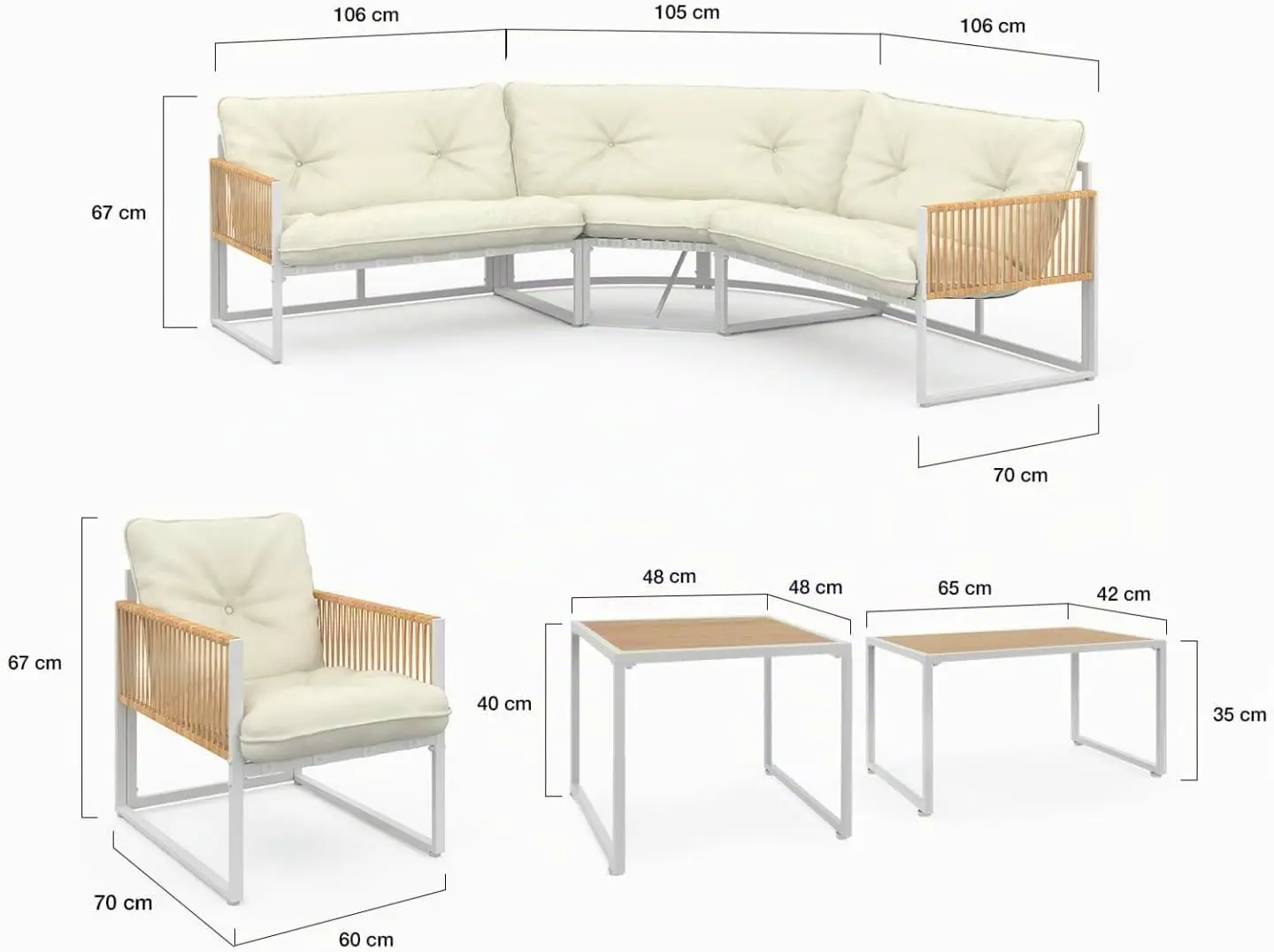 Salon de jardin 8 places en rotin blanc vue 6