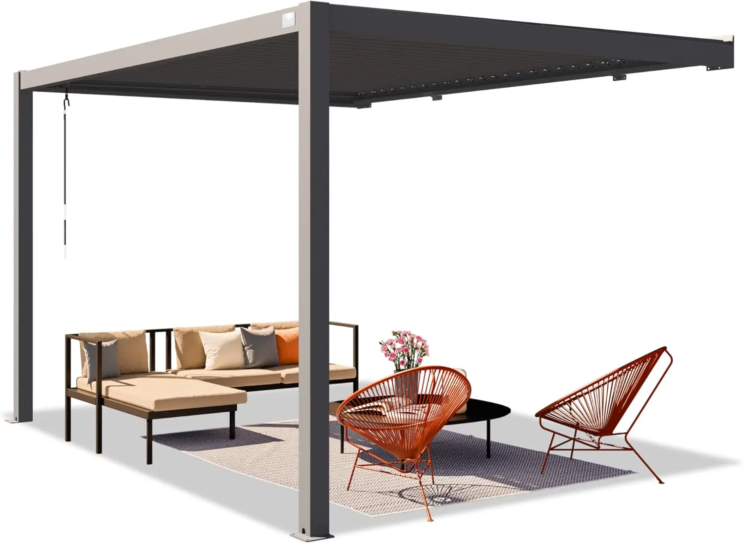 PRIMEYARD Pergola adossée 3x4 m poteaux en Aluminium avec Lames orientables en Acier pergola Murale Anthracite