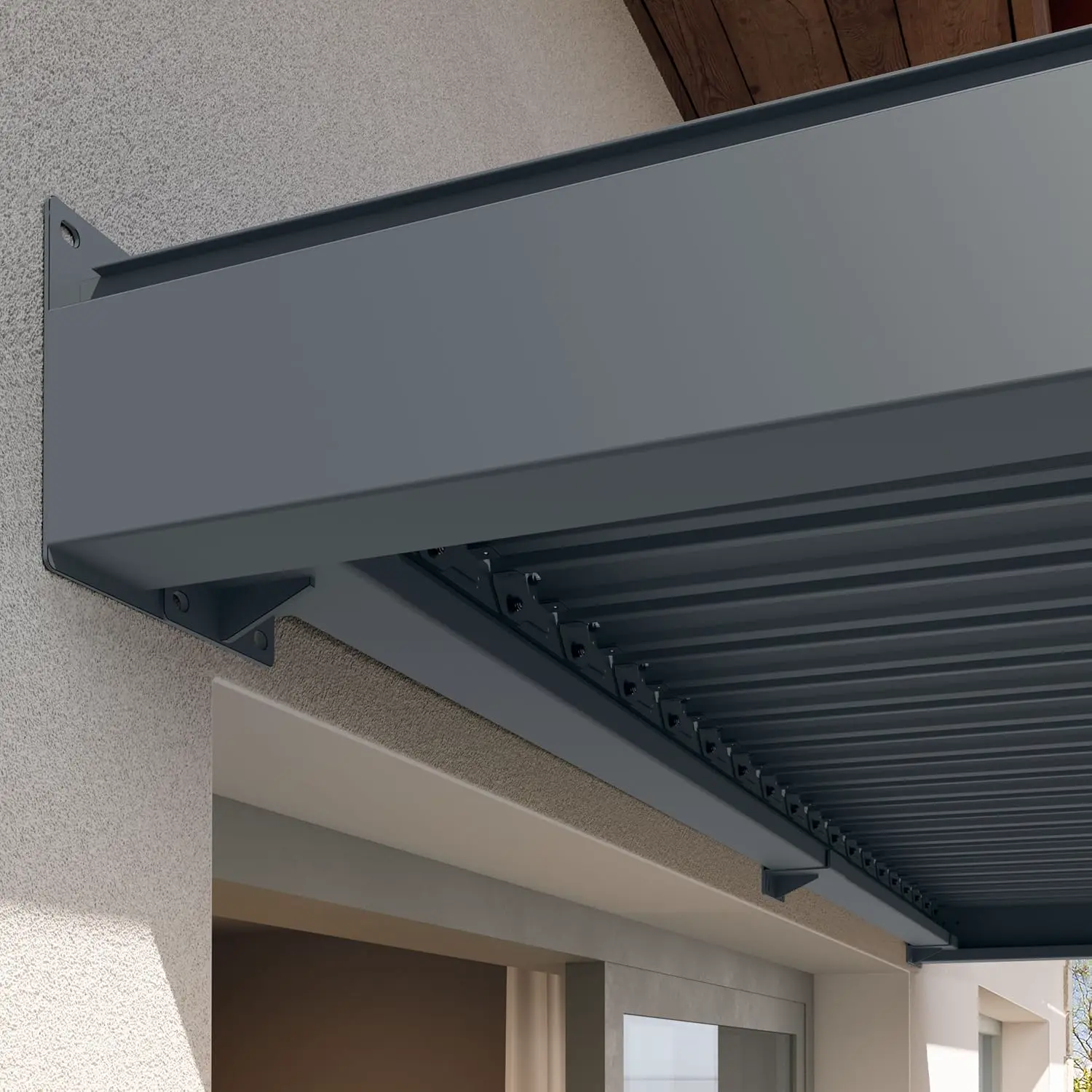 Pergola en acier anthracite 3x4 m adossée vue 6