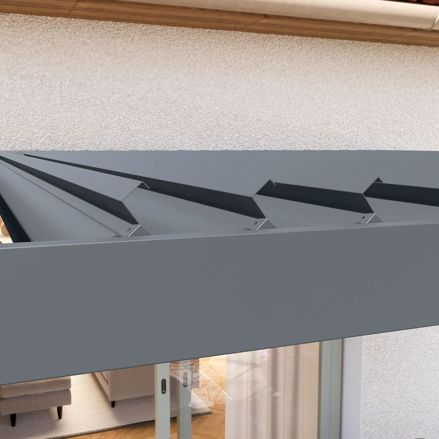 Pergola en acier anthracite 3x4 m adossée vue 9