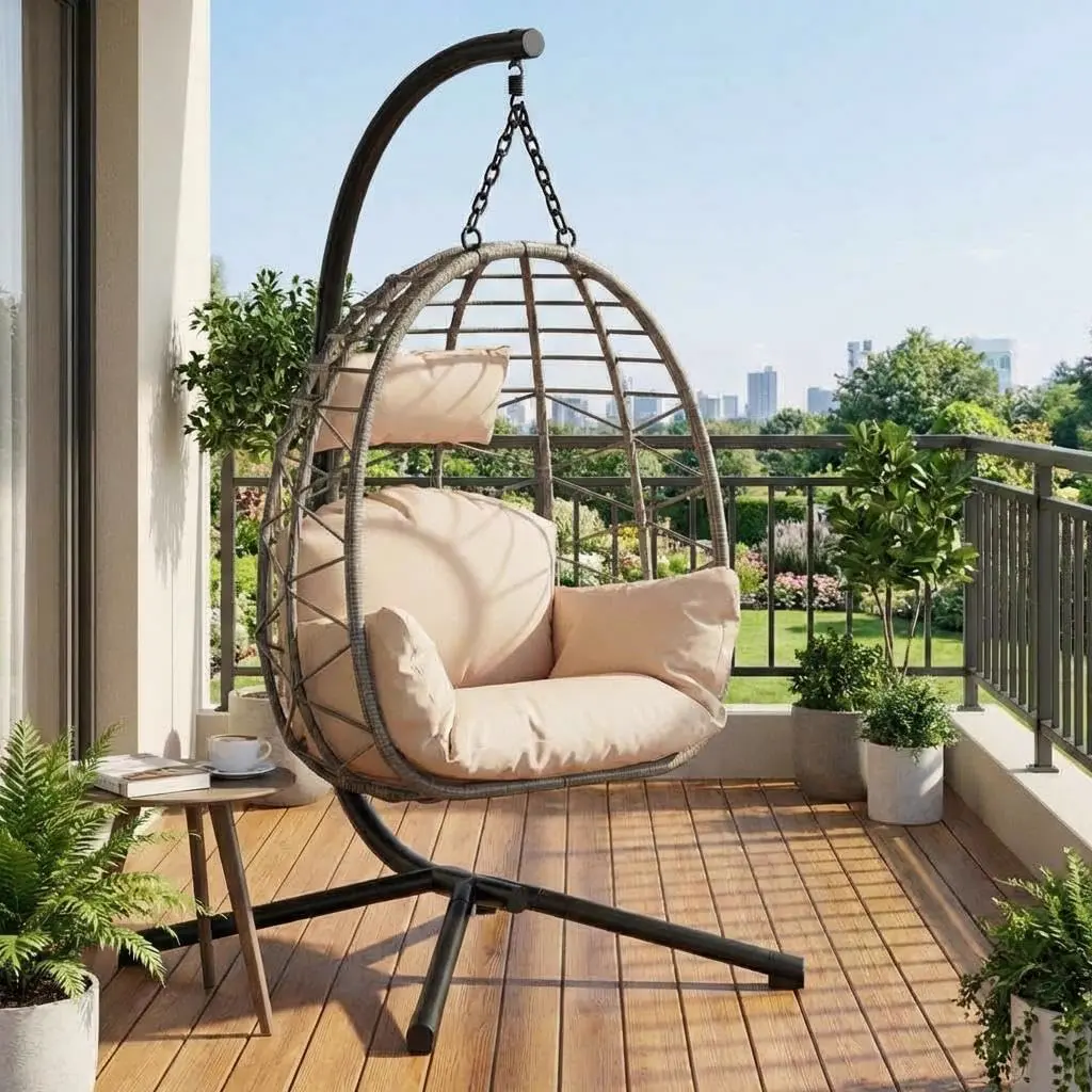Fauteuils suspendus en acier beige vue 1