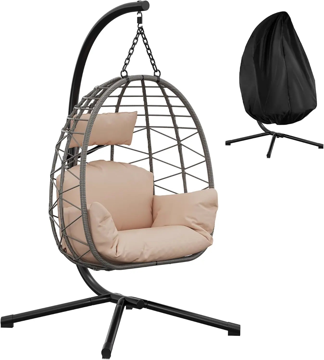 Fauteuils suspendus en acier beige vue 2