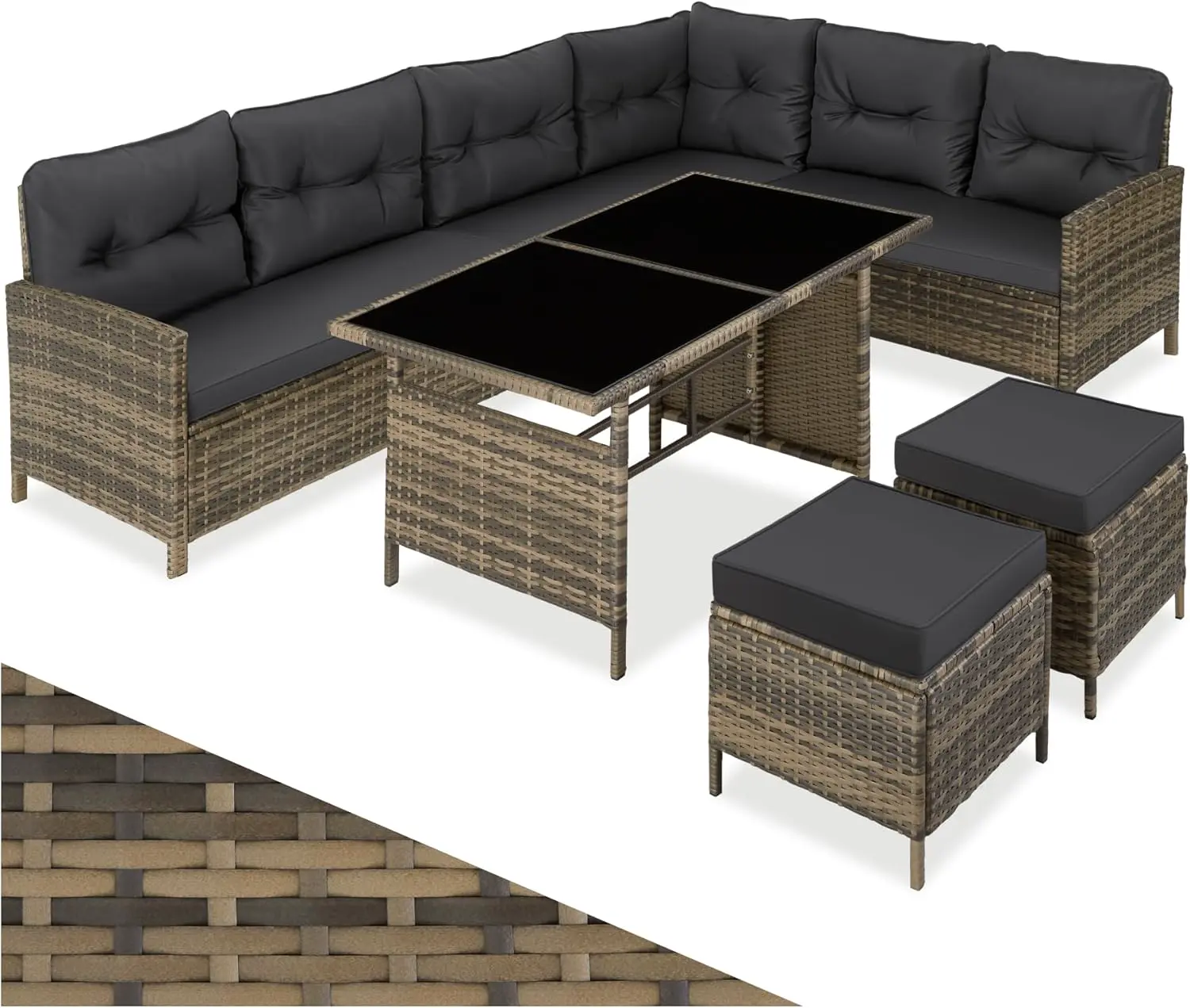 tectake® Ensemble Salon de Jardin Exterieur Modulable en Rotin