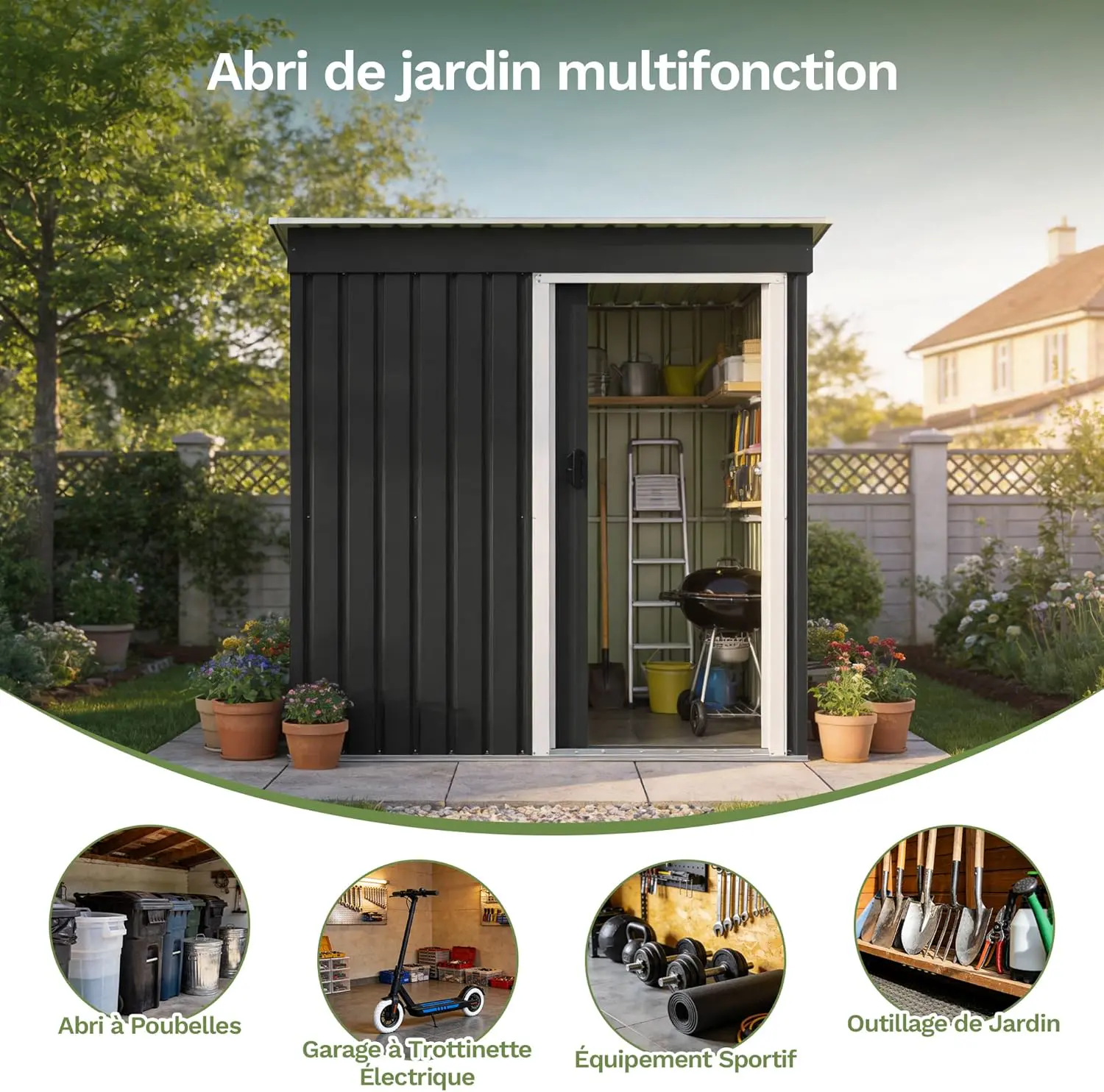 Abri de jardin en métal en métal noir 5x3 vue 5