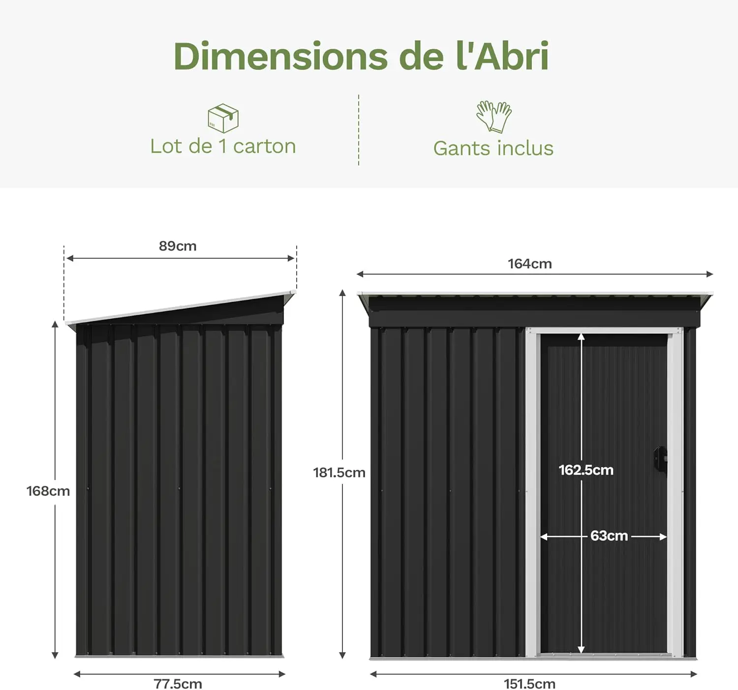 Abri de jardin en métal en métal noir 5x3 vue 7