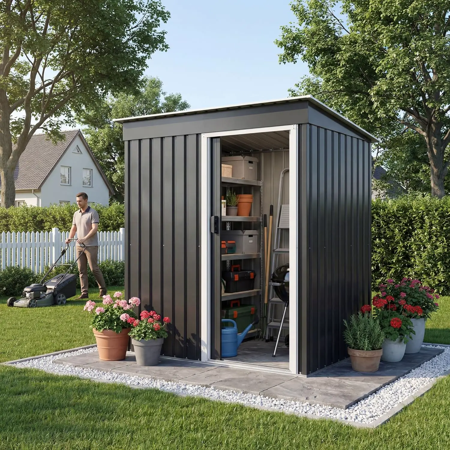 Abri de jardin en métal en métal noir 5x3 vue 8
