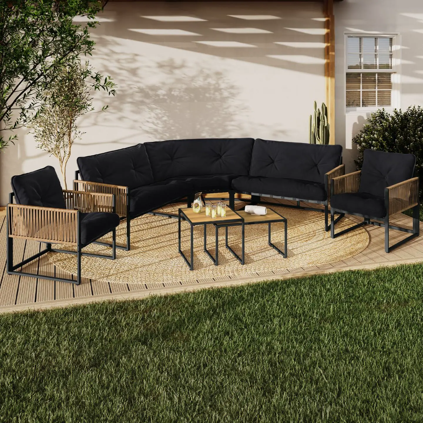 Salon de jardin 8 places en acier gris vue 2