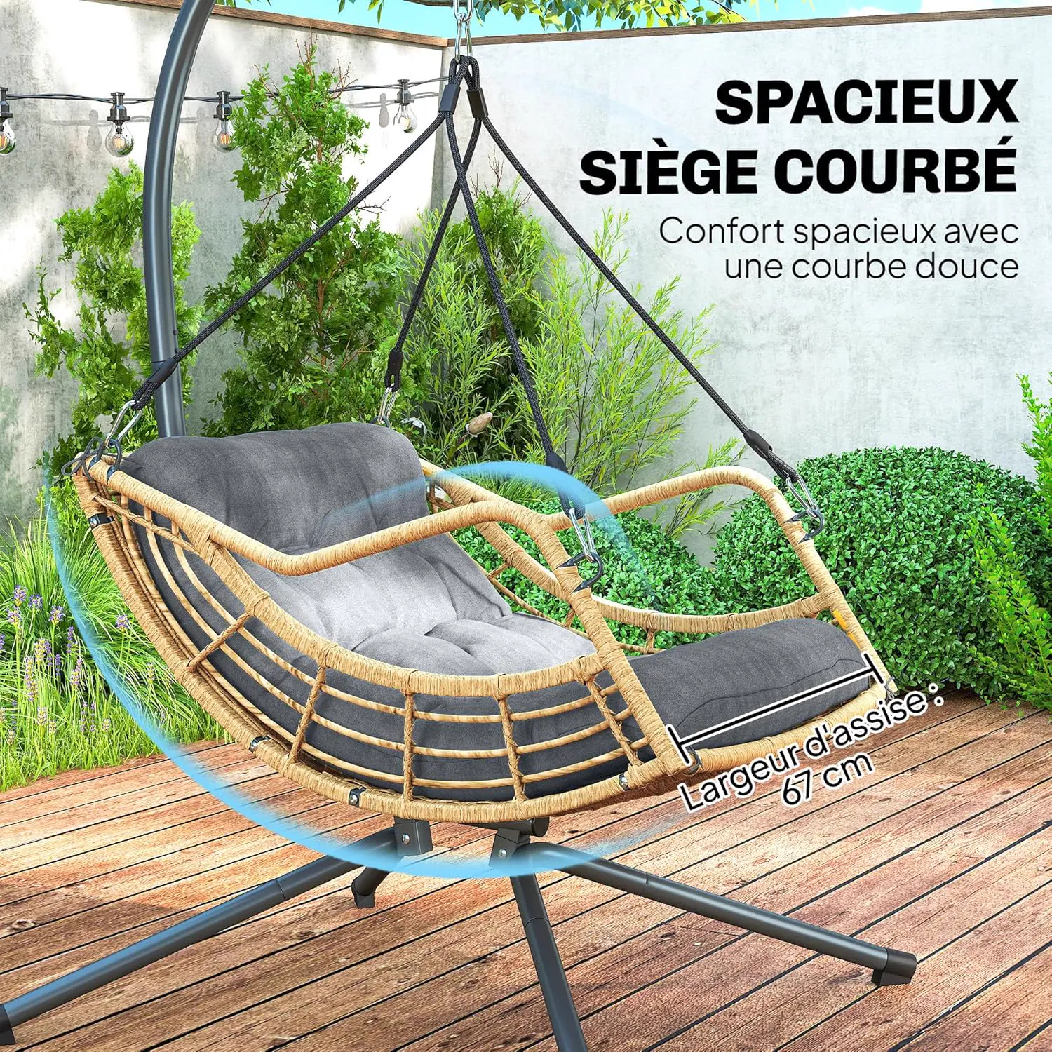 Fauteuils suspendus en résine gris 100 x 192 cm vue 3