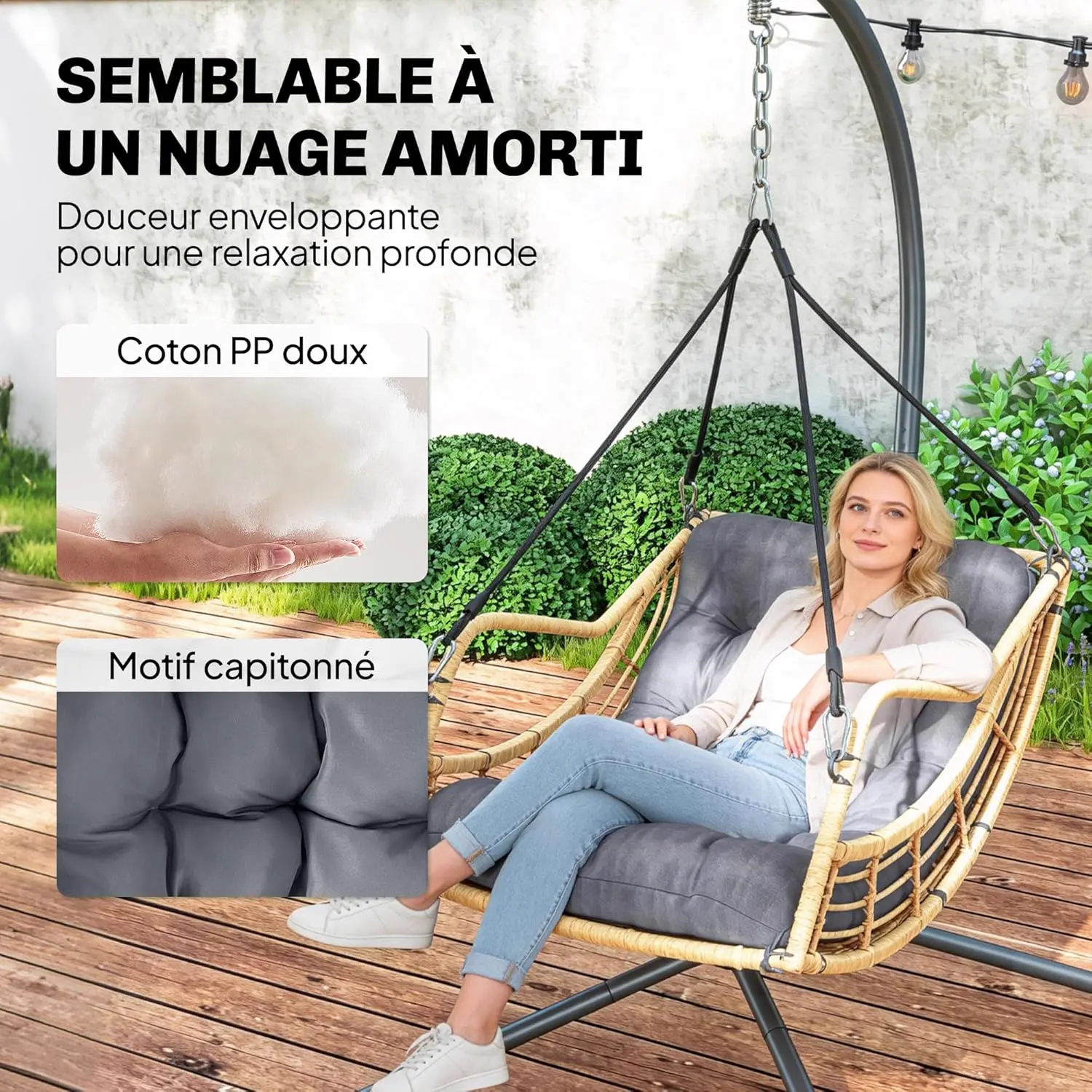 Fauteuils suspendus en résine gris 100 x 192 cm vue 4