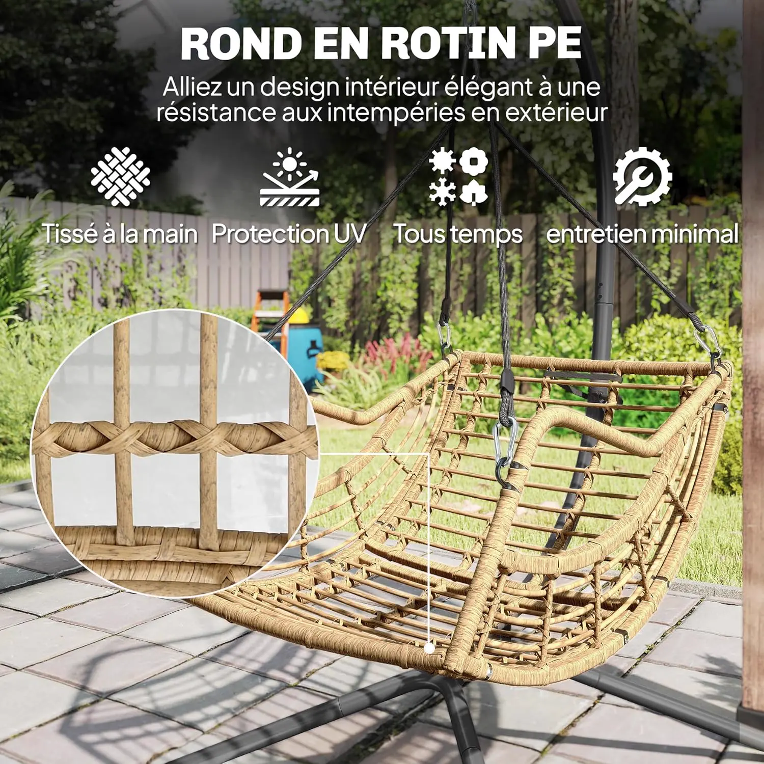 Fauteuils suspendus en résine gris 100 x 192 cm vue 5