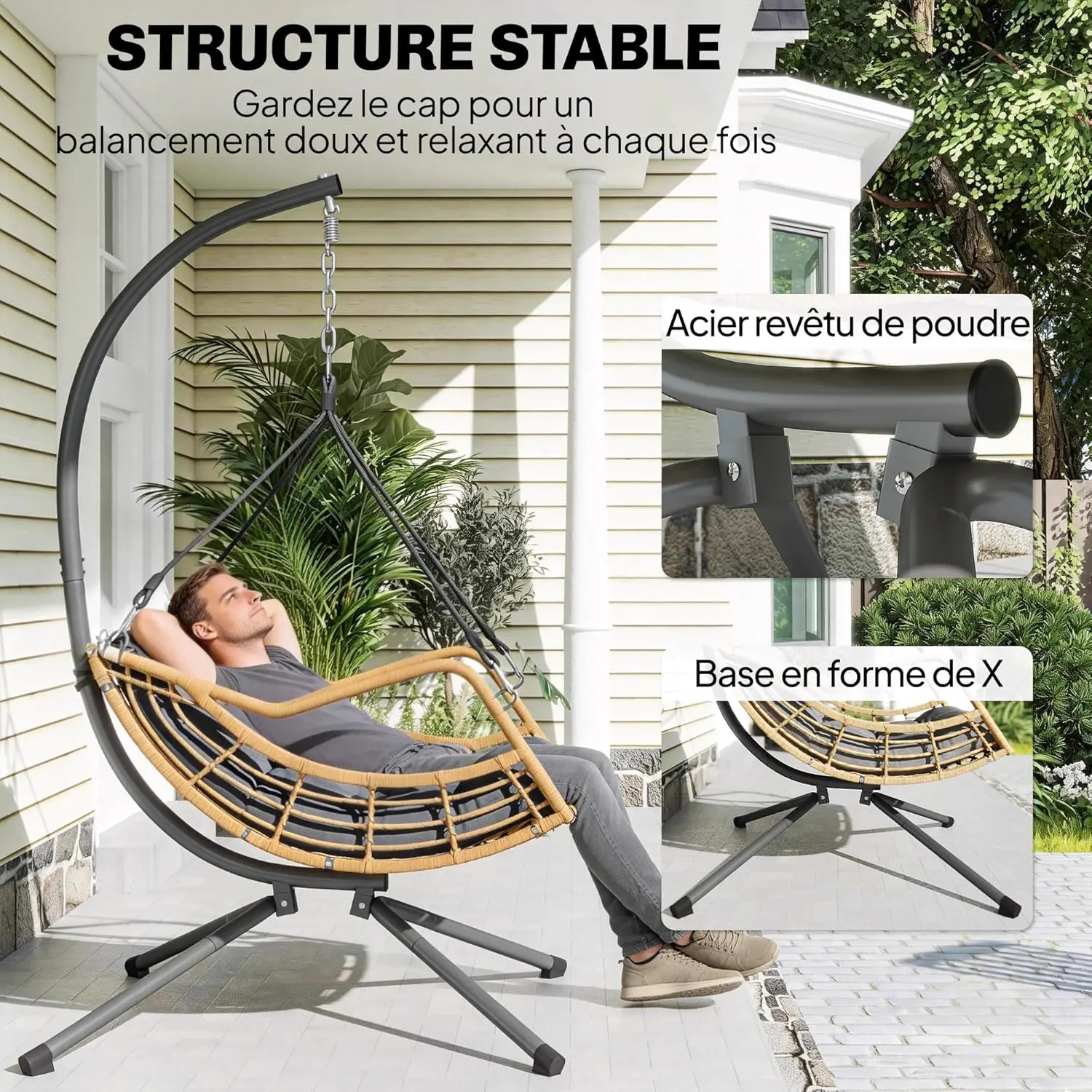 Fauteuils suspendus en résine gris 100 x 192 cm vue 6
