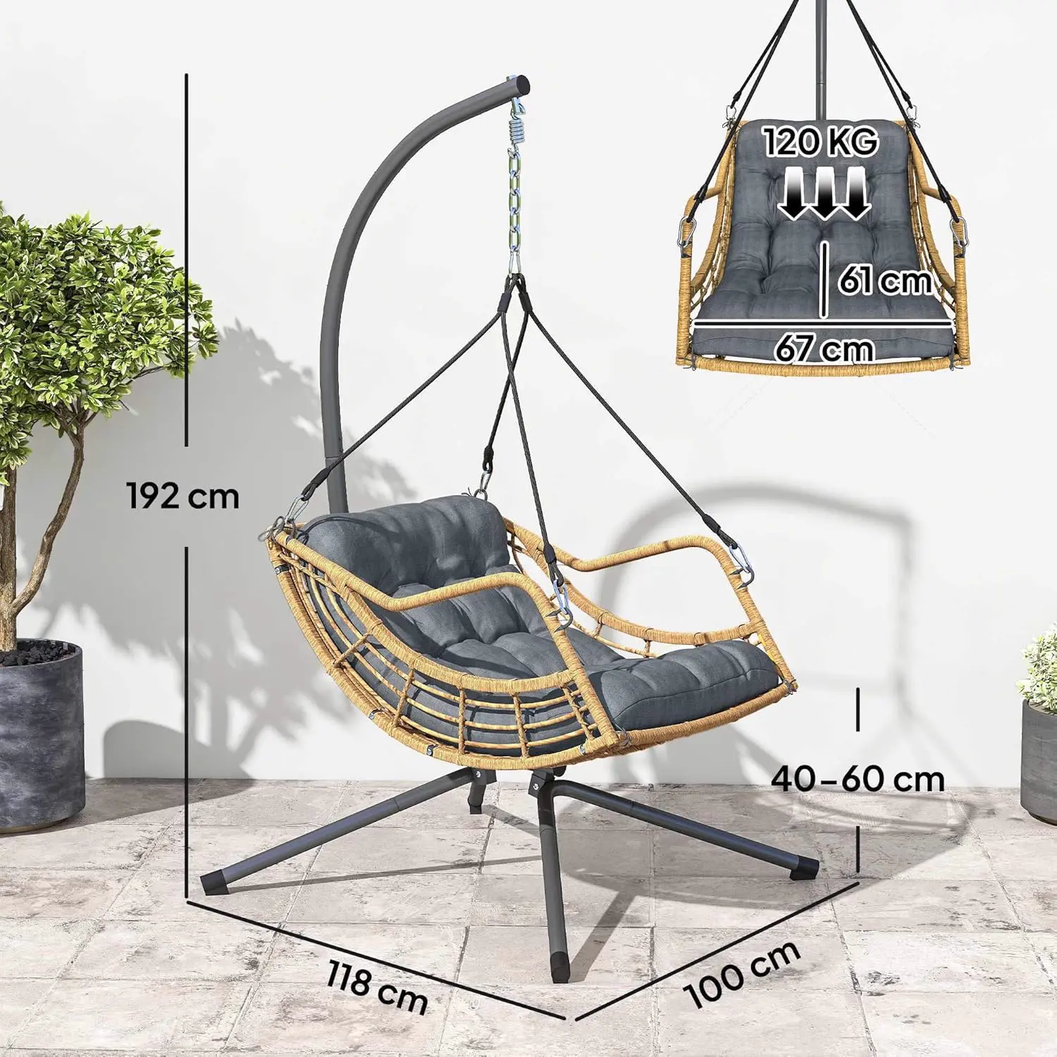 Fauteuils suspendus en résine gris 100 x 192 cm vue 7