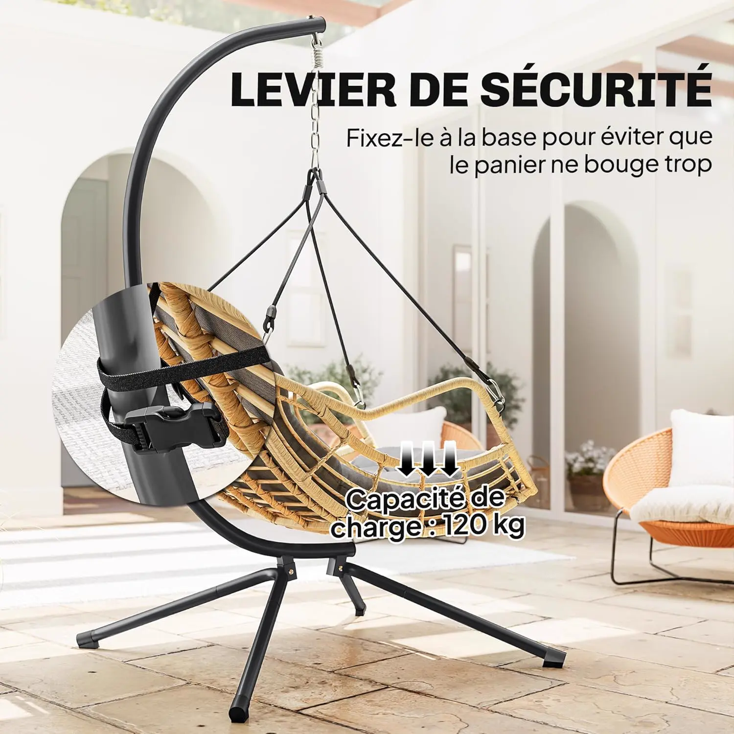 Fauteuils suspendus en résine gris 100 x 192 cm vue 8