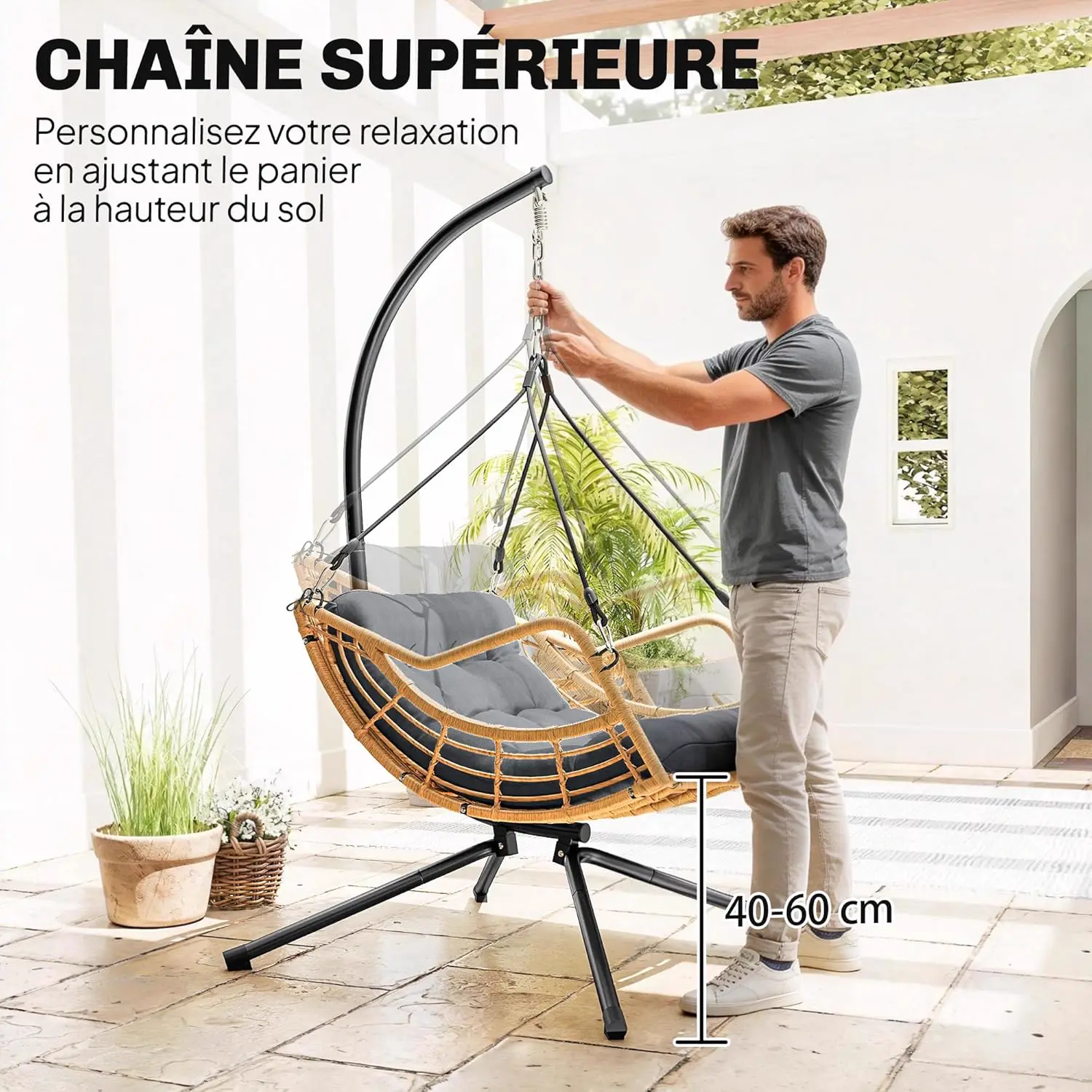 Fauteuils suspendus en résine gris 100 x 192 cm vue 9