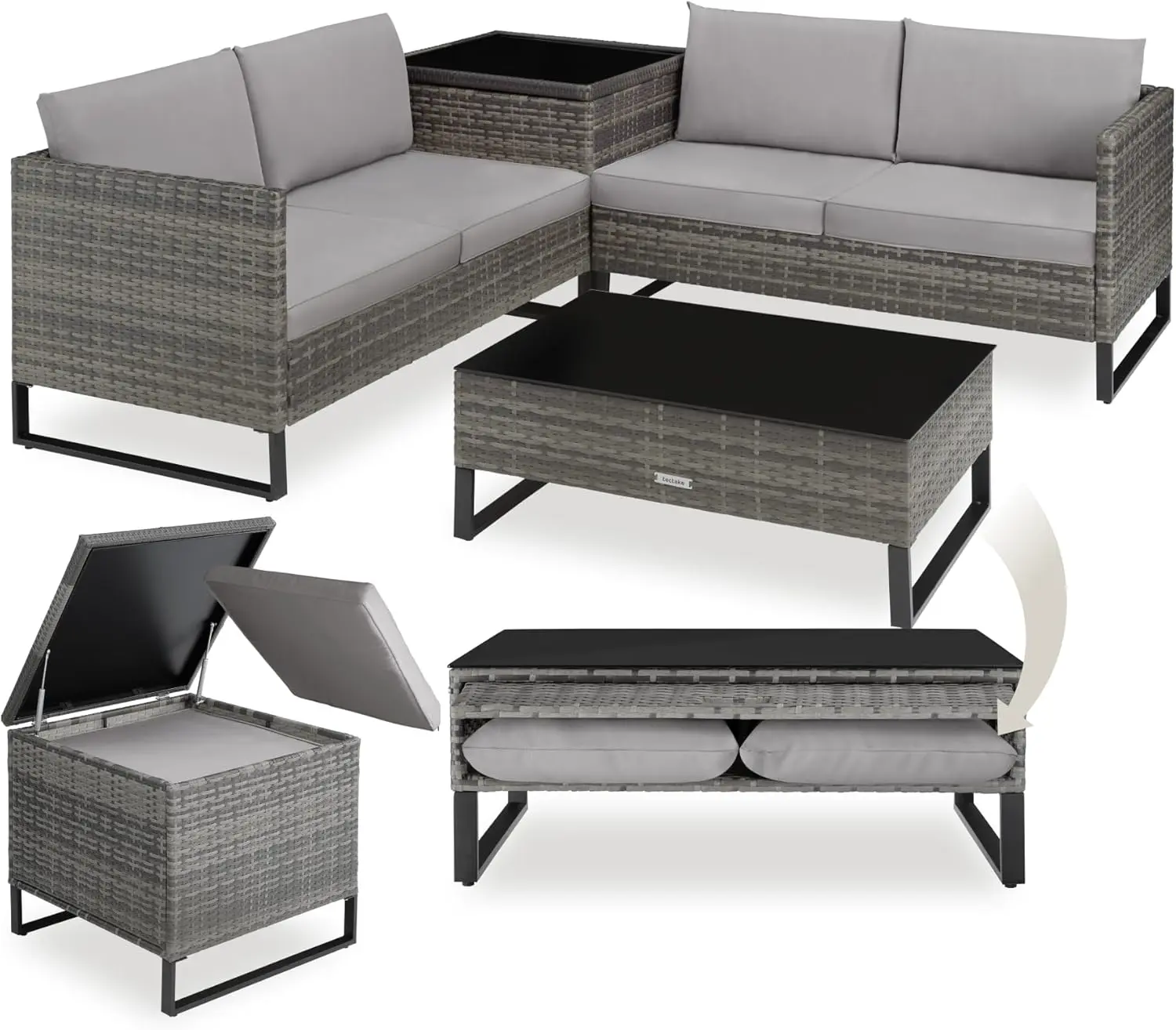 tectake® Ensemble Salon de Jardin Exterieur Modulable en Rotin