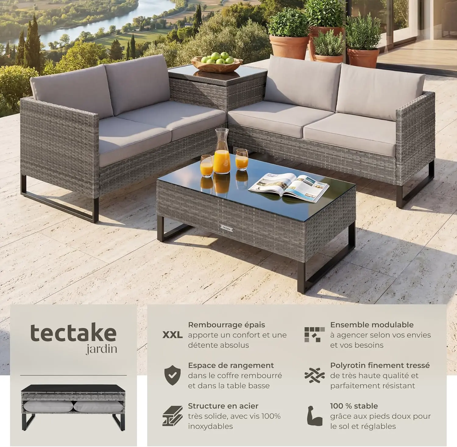 Salon de jardin en rotin vue 2