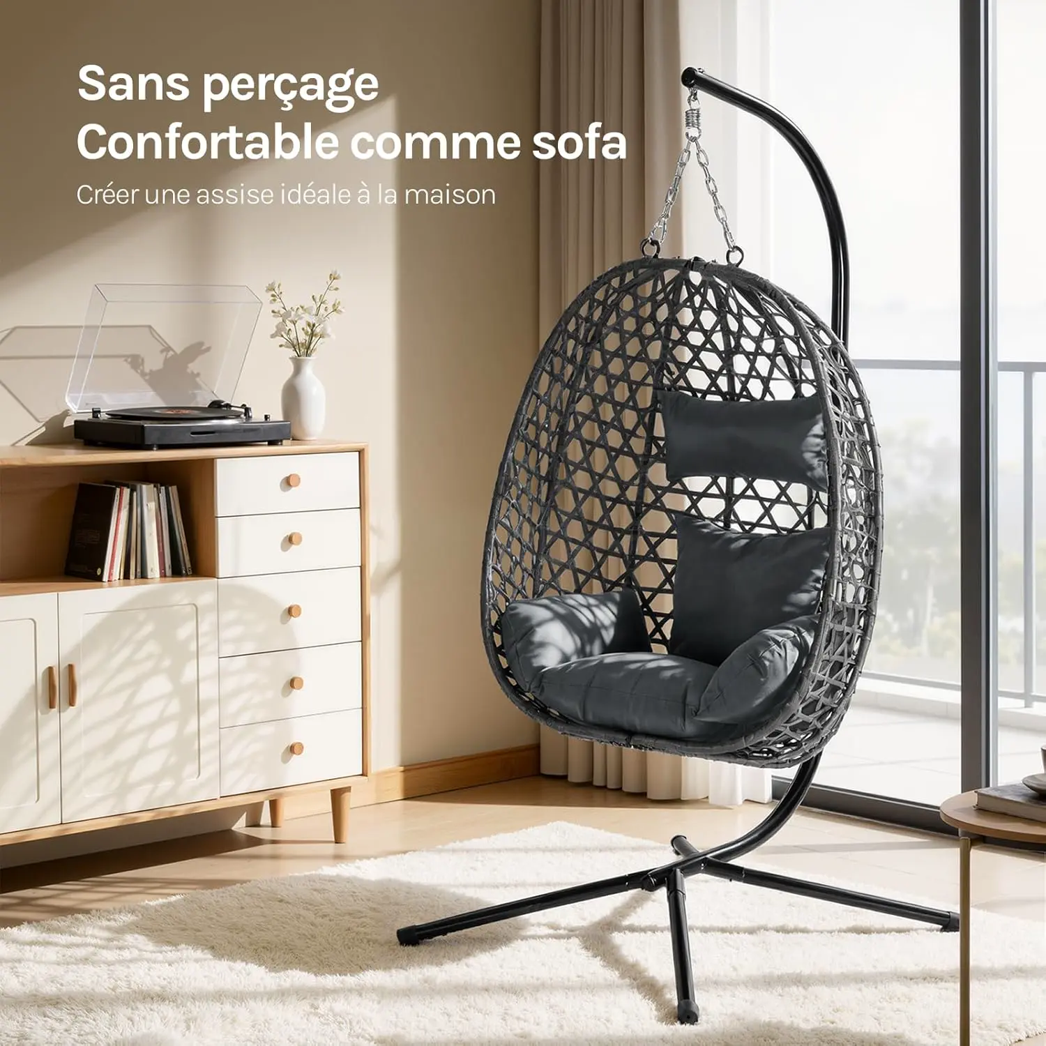 Fauteuils suspendus en métal gris 105x195 cm vue 2
