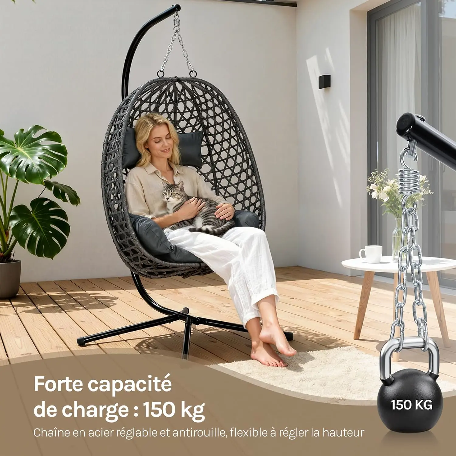 Fauteuils suspendus en métal gris 105x195 cm vue 3