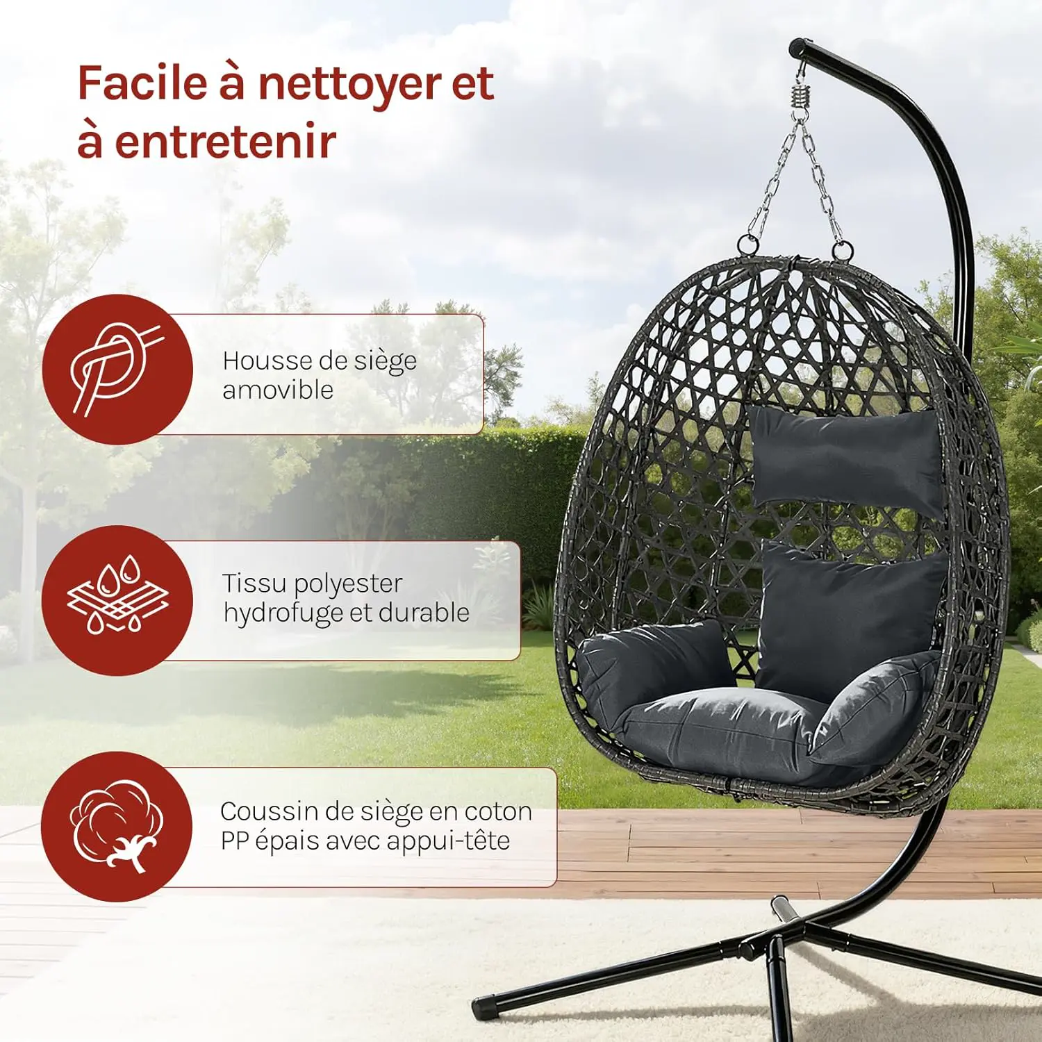 Fauteuils suspendus en métal gris 105x195 cm vue 4
