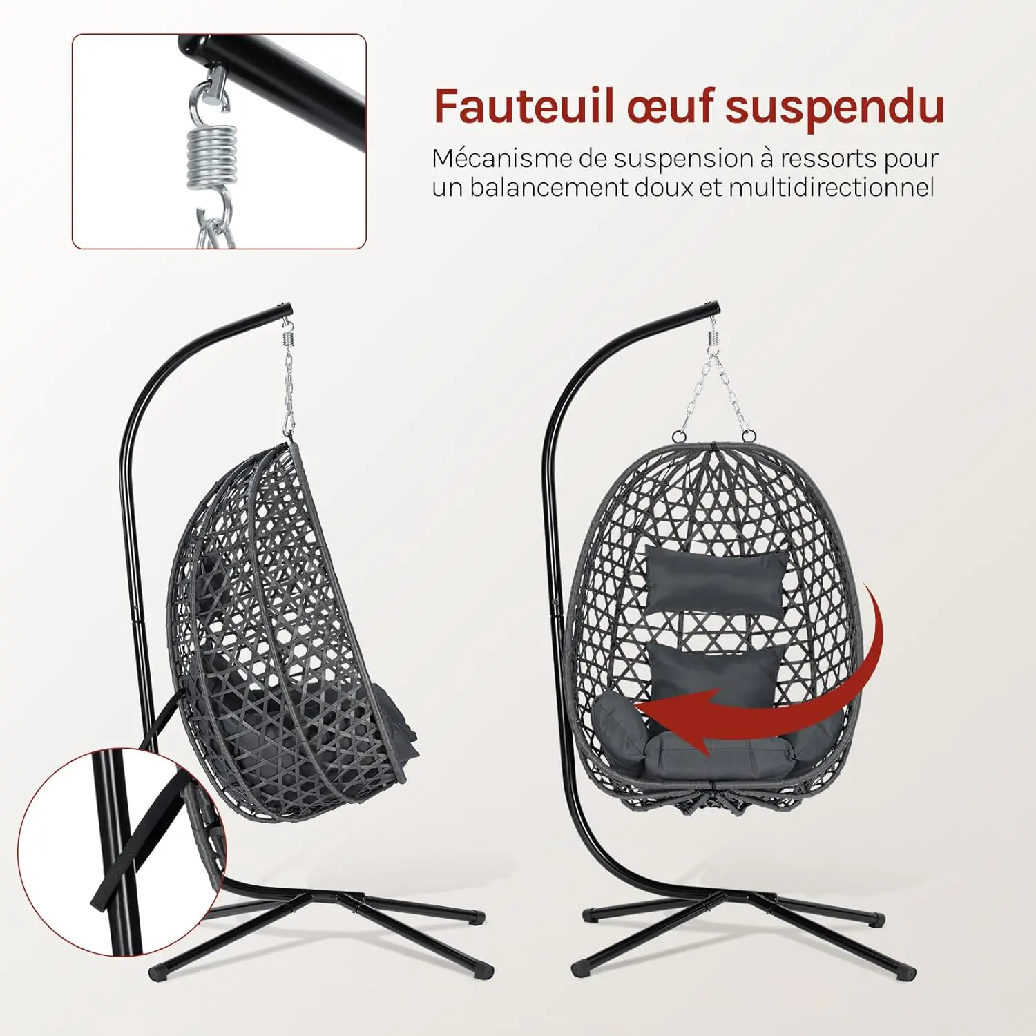 Fauteuils suspendus en métal gris 105x195 cm vue 6