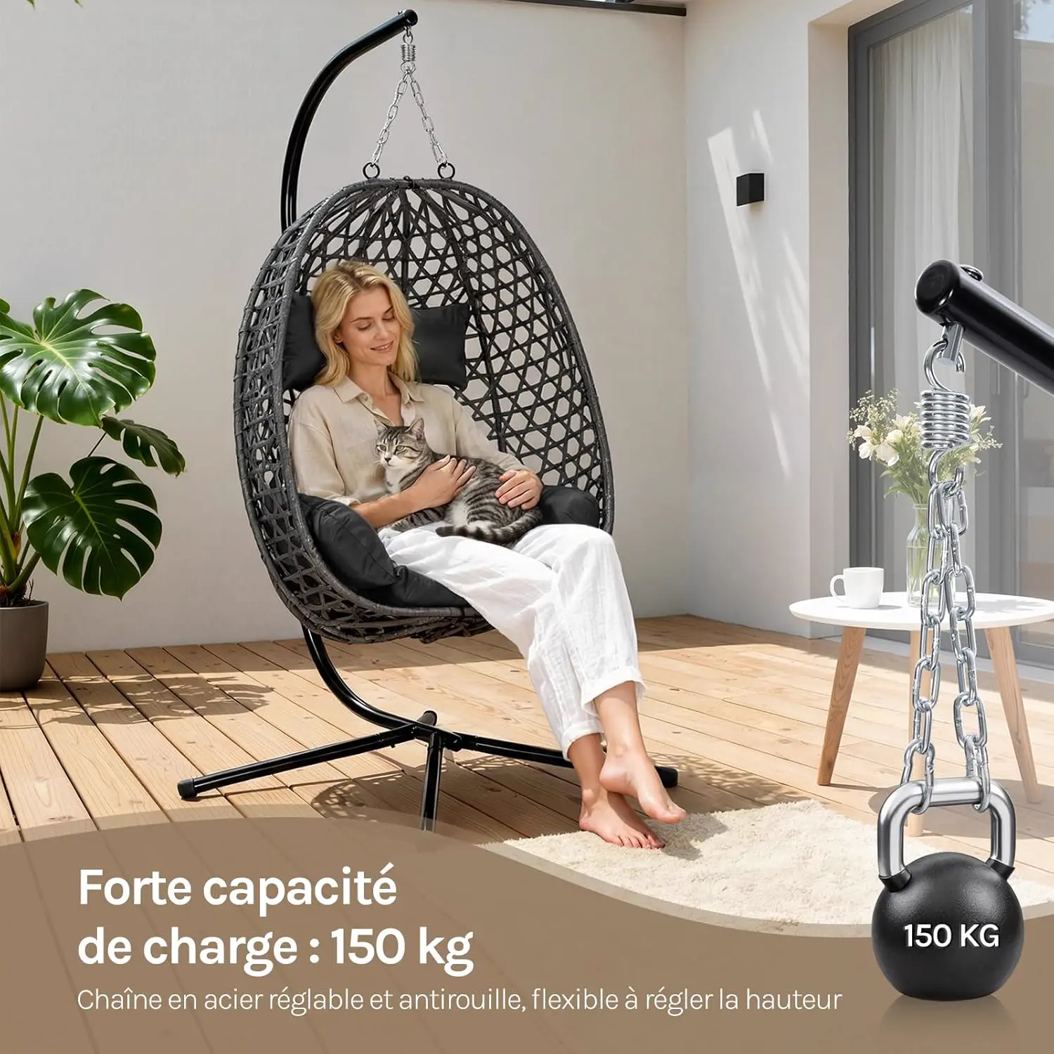 Fauteuils suspendus en rotin noir 100 x 196 cm vue 3