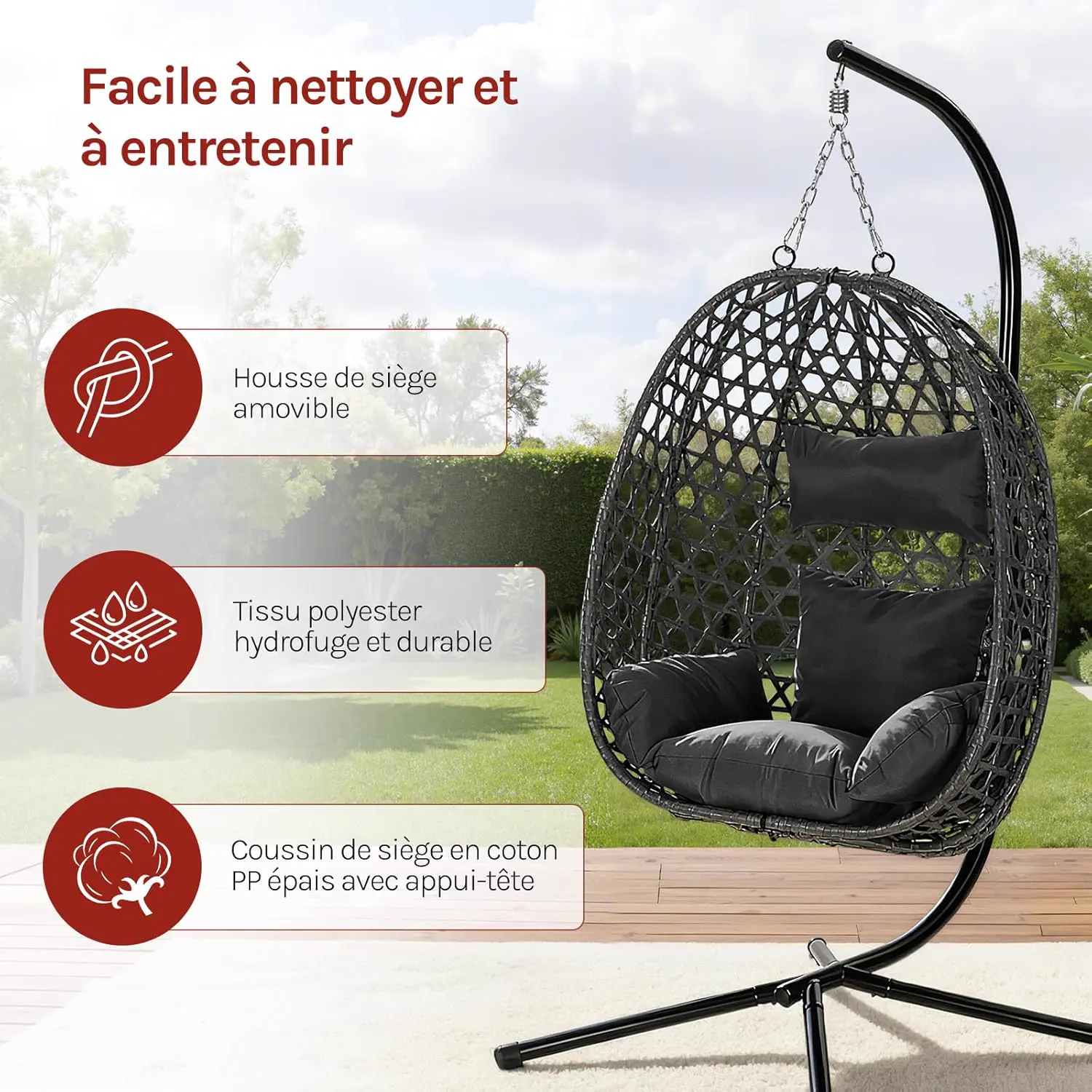 Fauteuils suspendus en rotin noir 100 x 196 cm vue 4