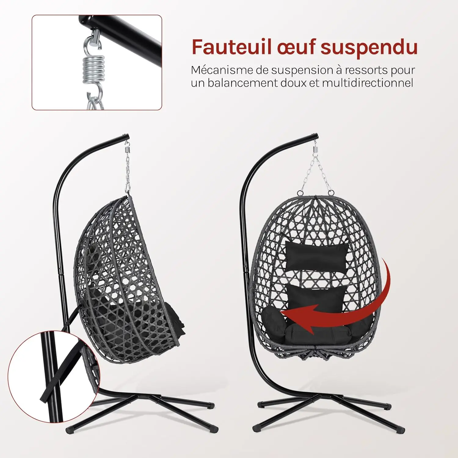 Fauteuils suspendus en rotin noir 100 x 196 cm vue 6